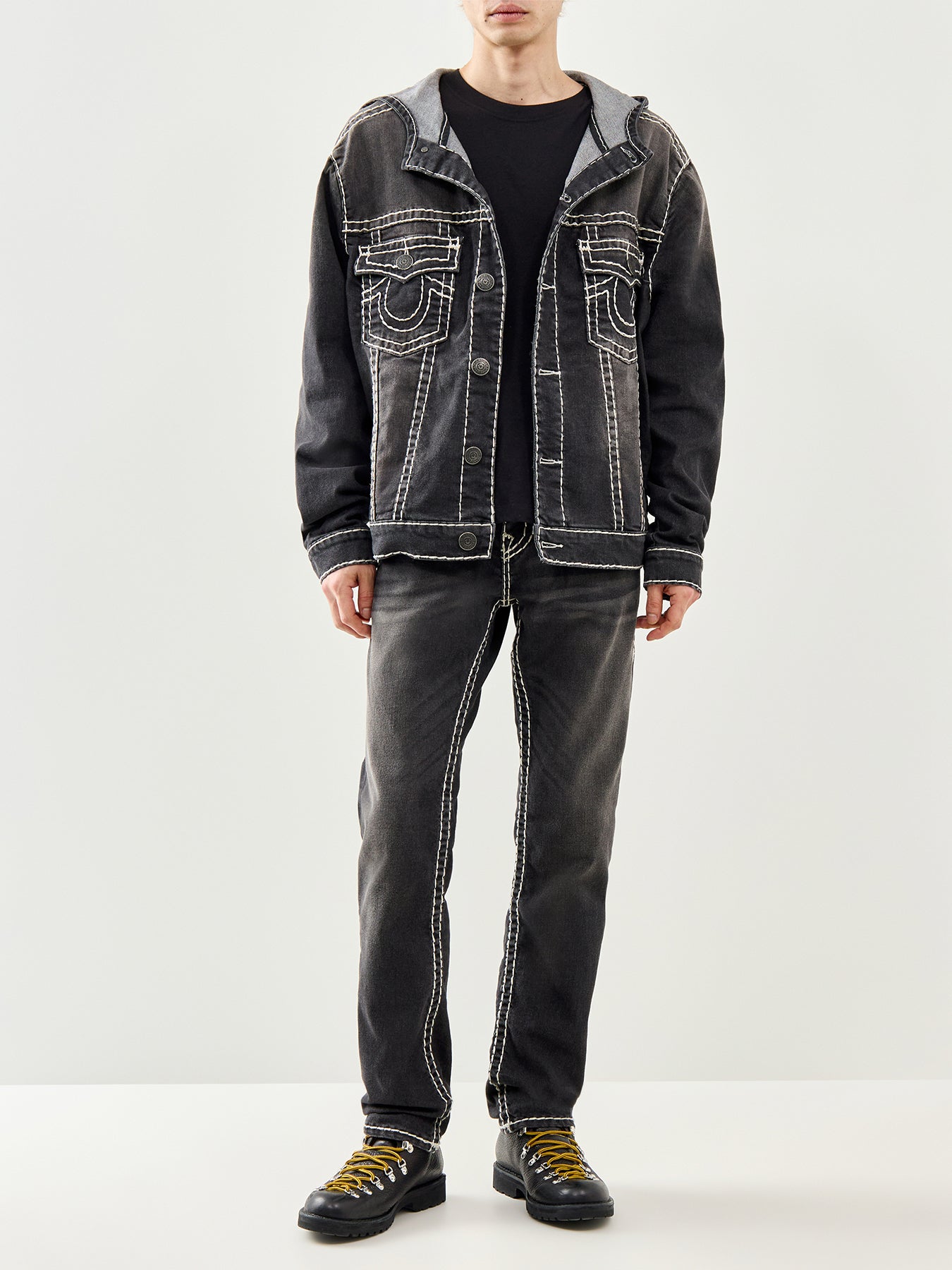 True Religion Super T Hooded Denim Jacket in Black