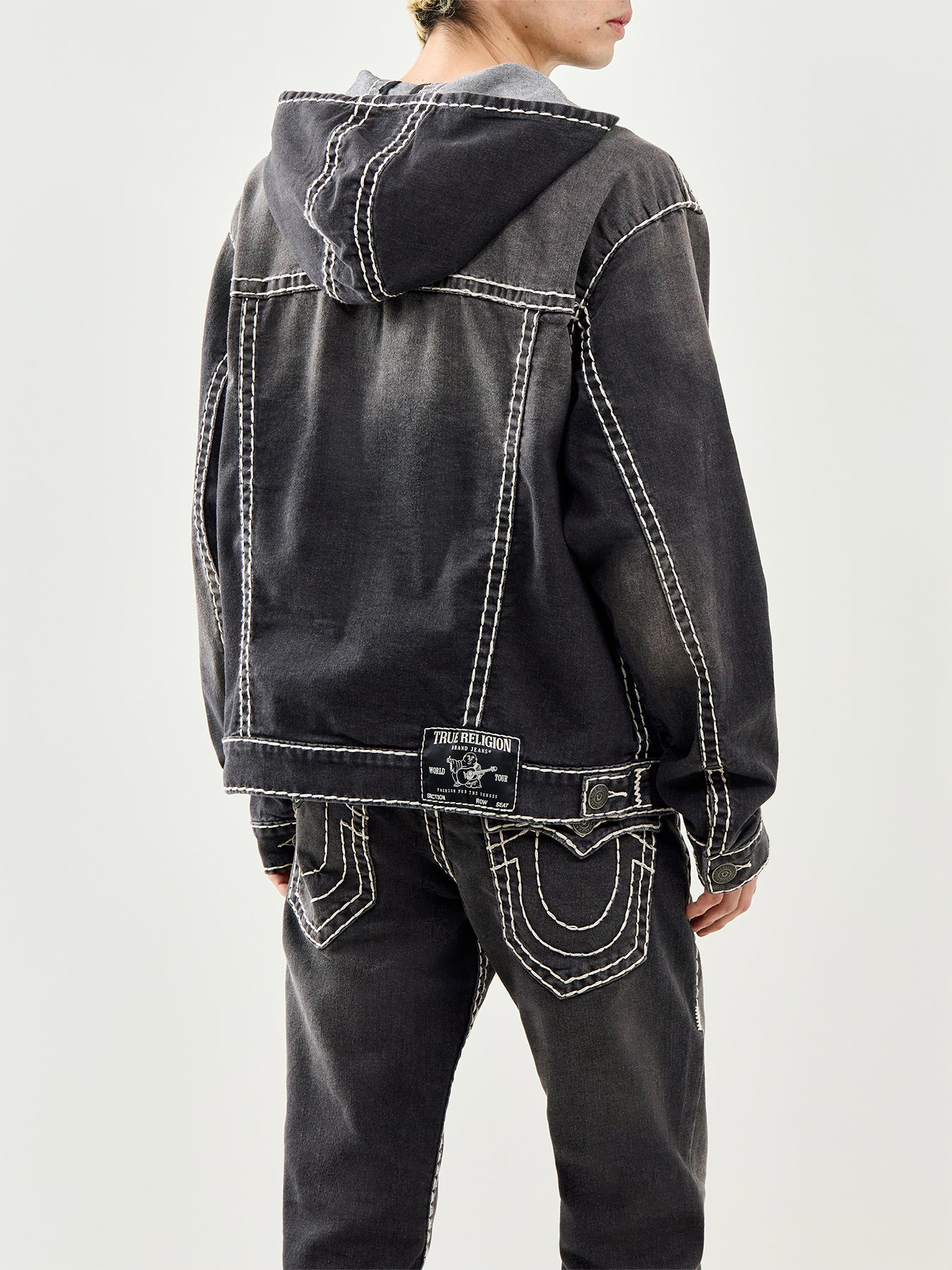 True Religion Super T Hooded Denim Jacket in Black