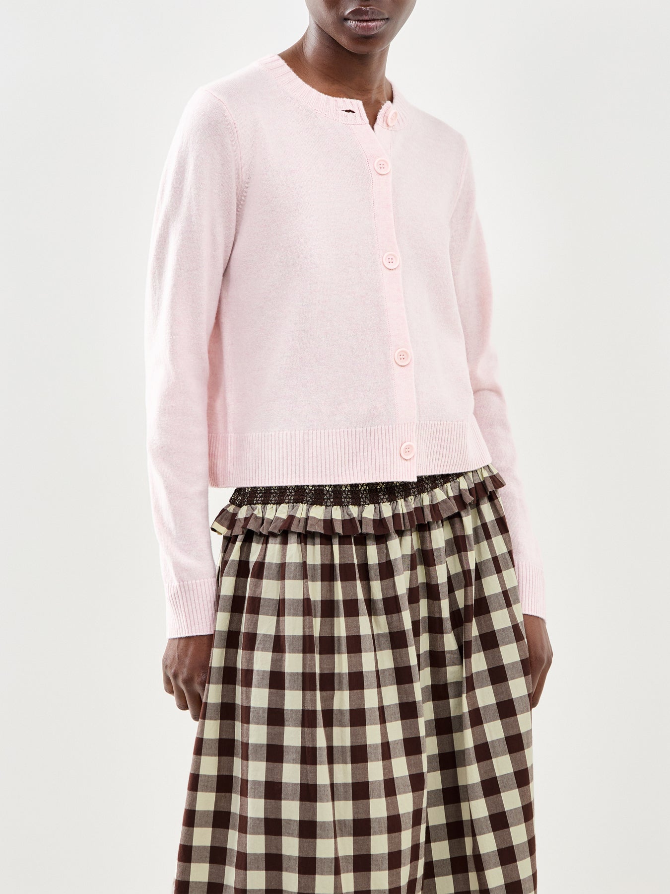Crew Neck Cardigan Pink