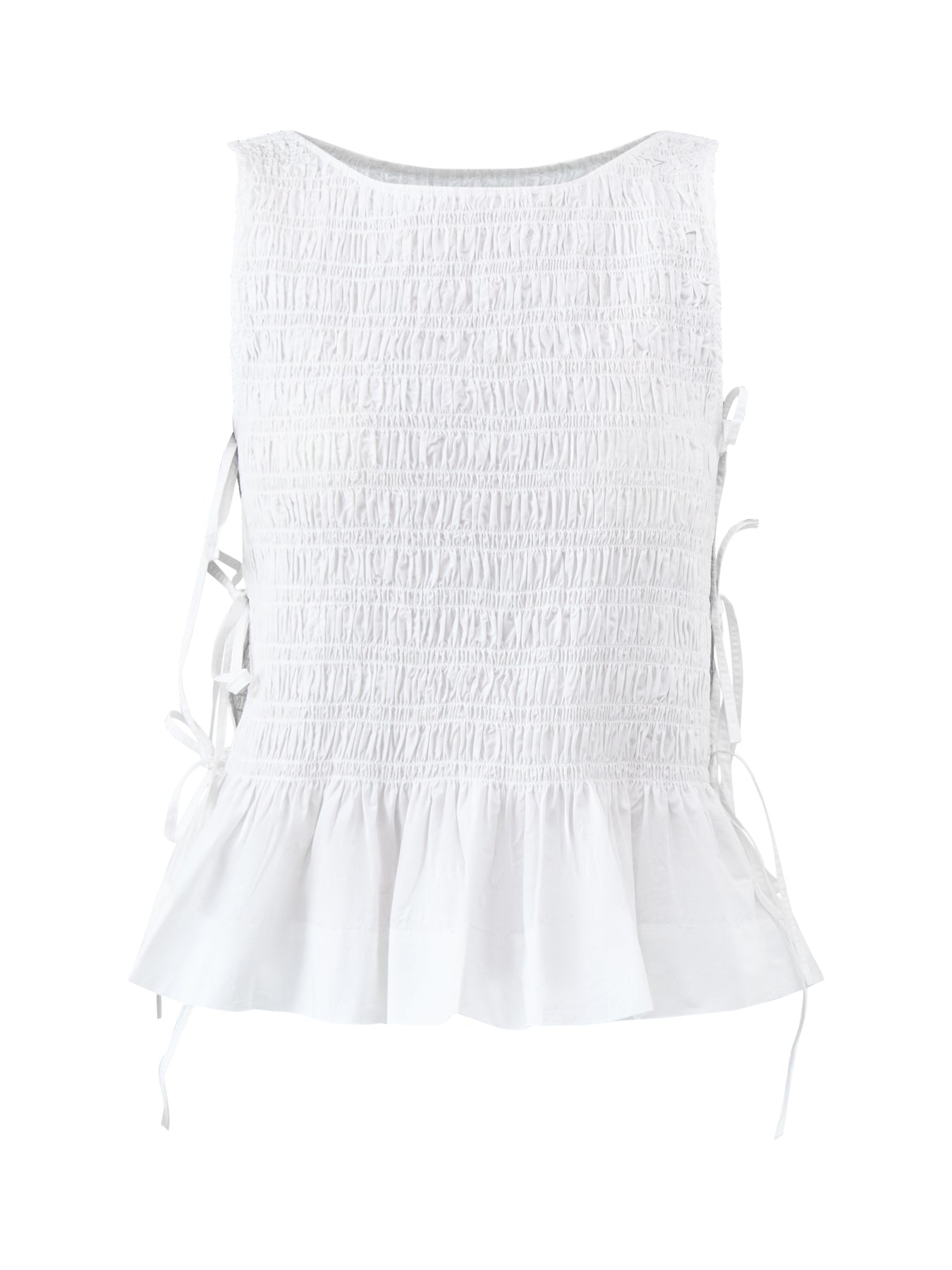 Cotton Poplin Smock Tie String Top White