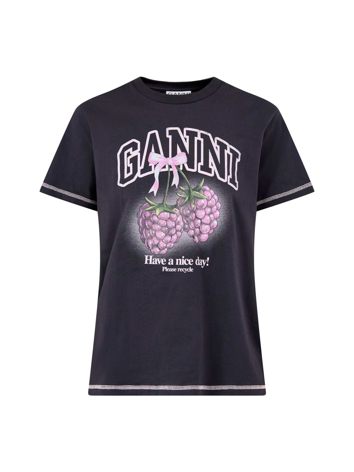 Raspberry Print Graphic T-Shirt Black