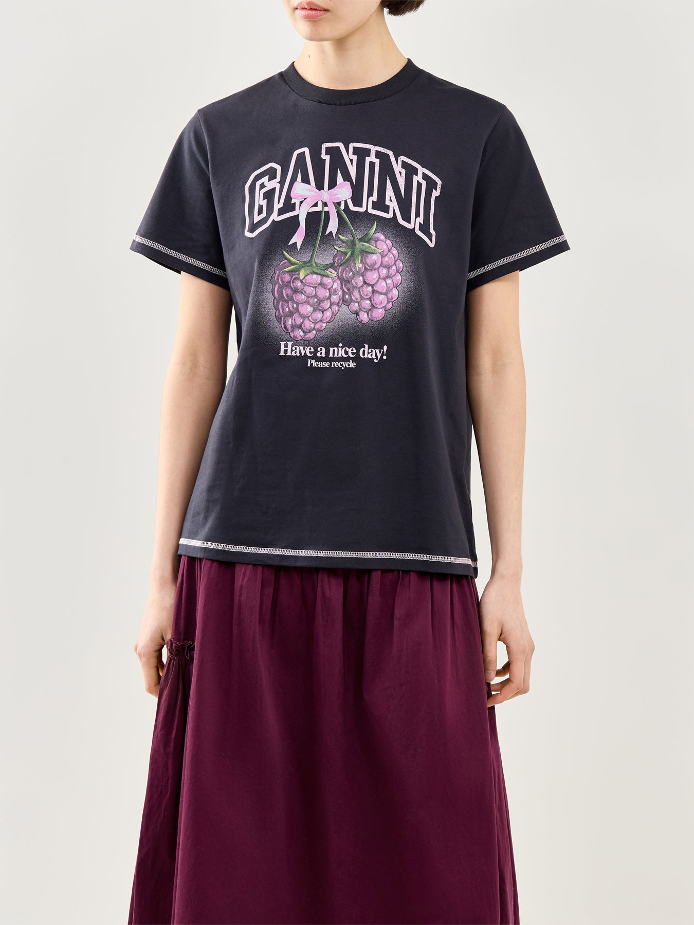 Raspberry Print Graphic T-Shirt Black