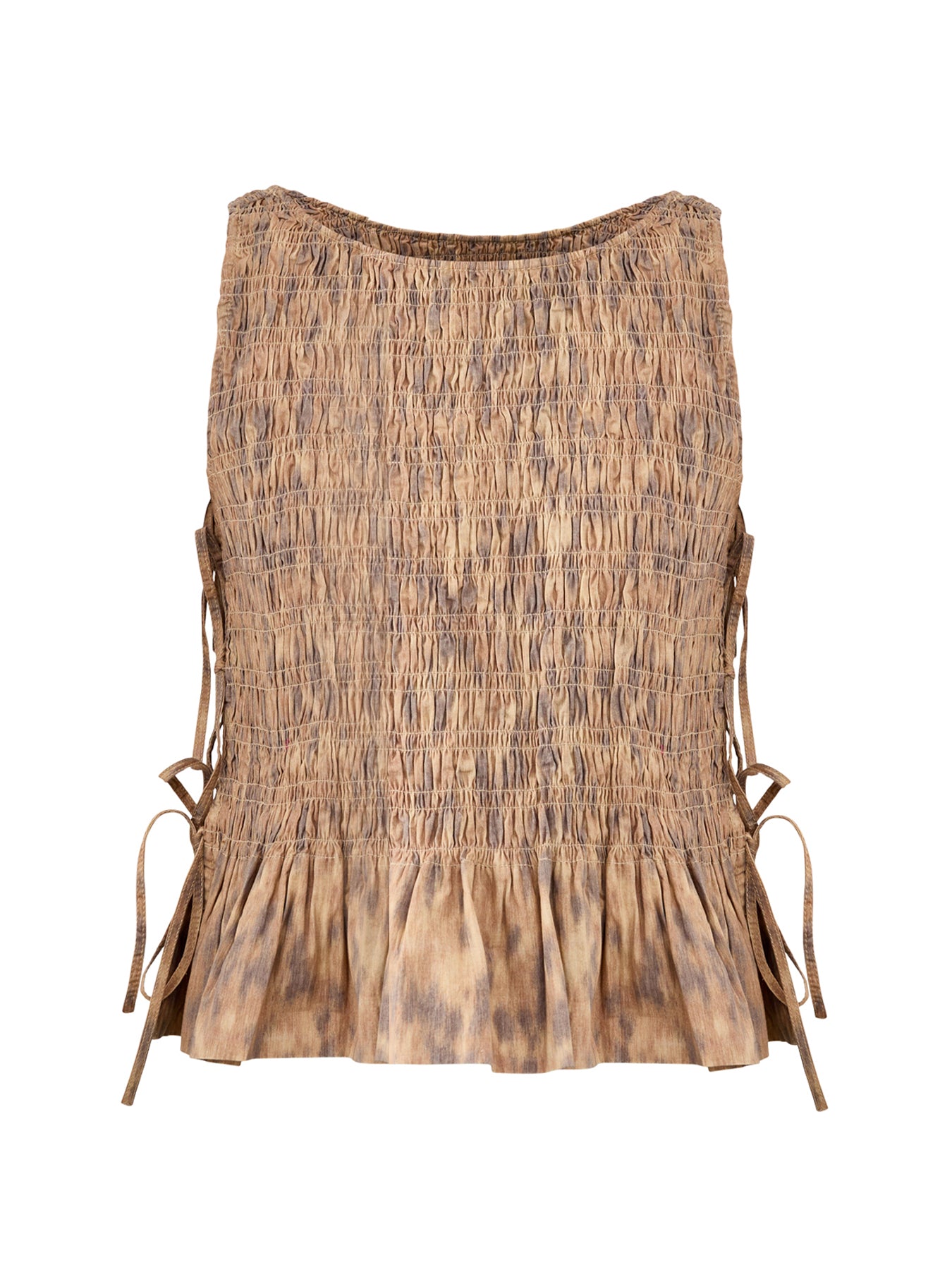 Printed Stretch Cotton Smocked Tie String Top