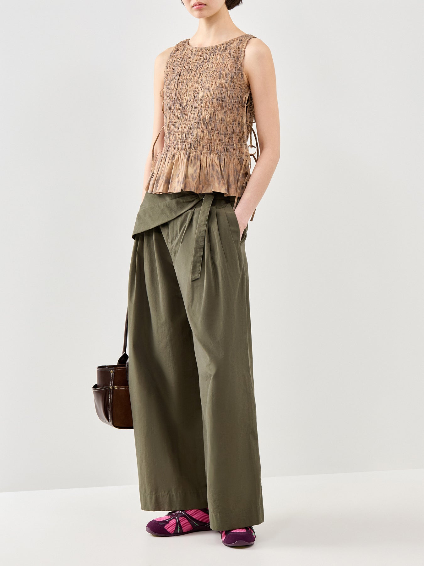 Printed Stretch Cotton Smocked Tie String Top