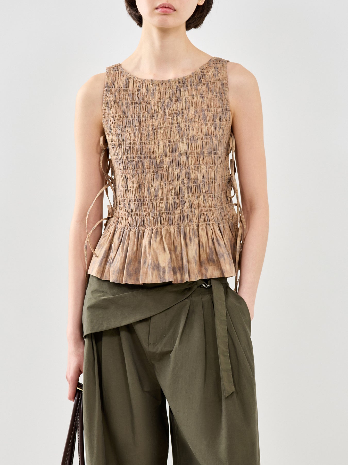 Printed Stretch Cotton Smocked Tie String Top