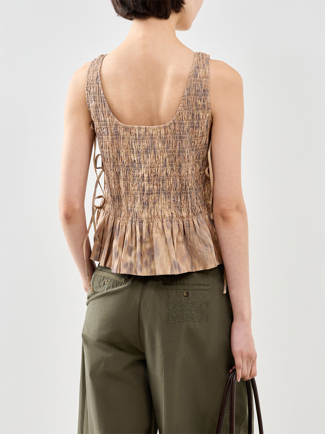Printed Stretch Cotton Smocked Tie String Top