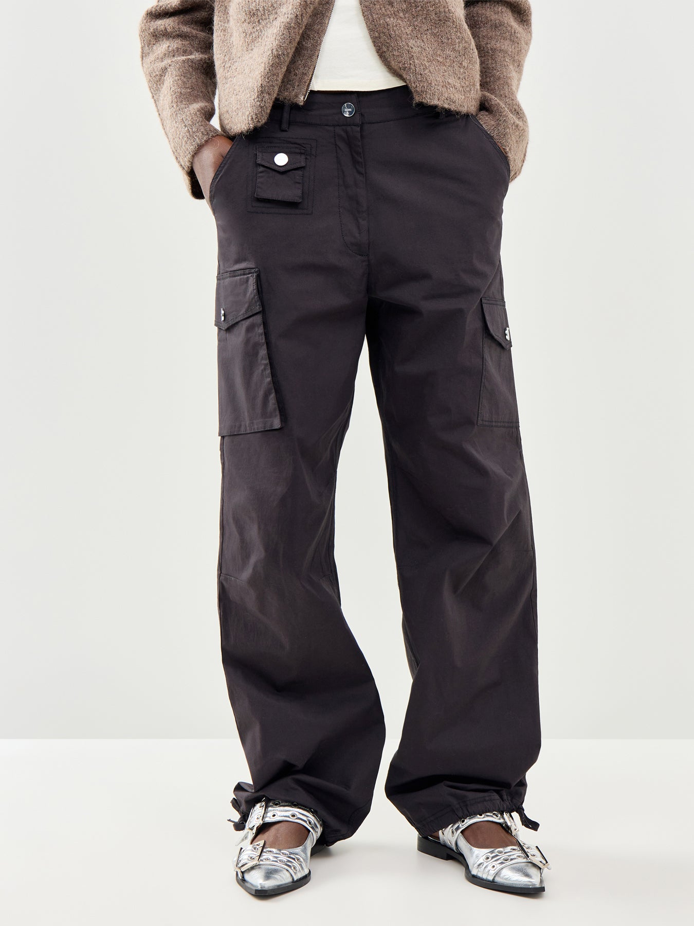 Stretch Cotton Cargo Pants Black