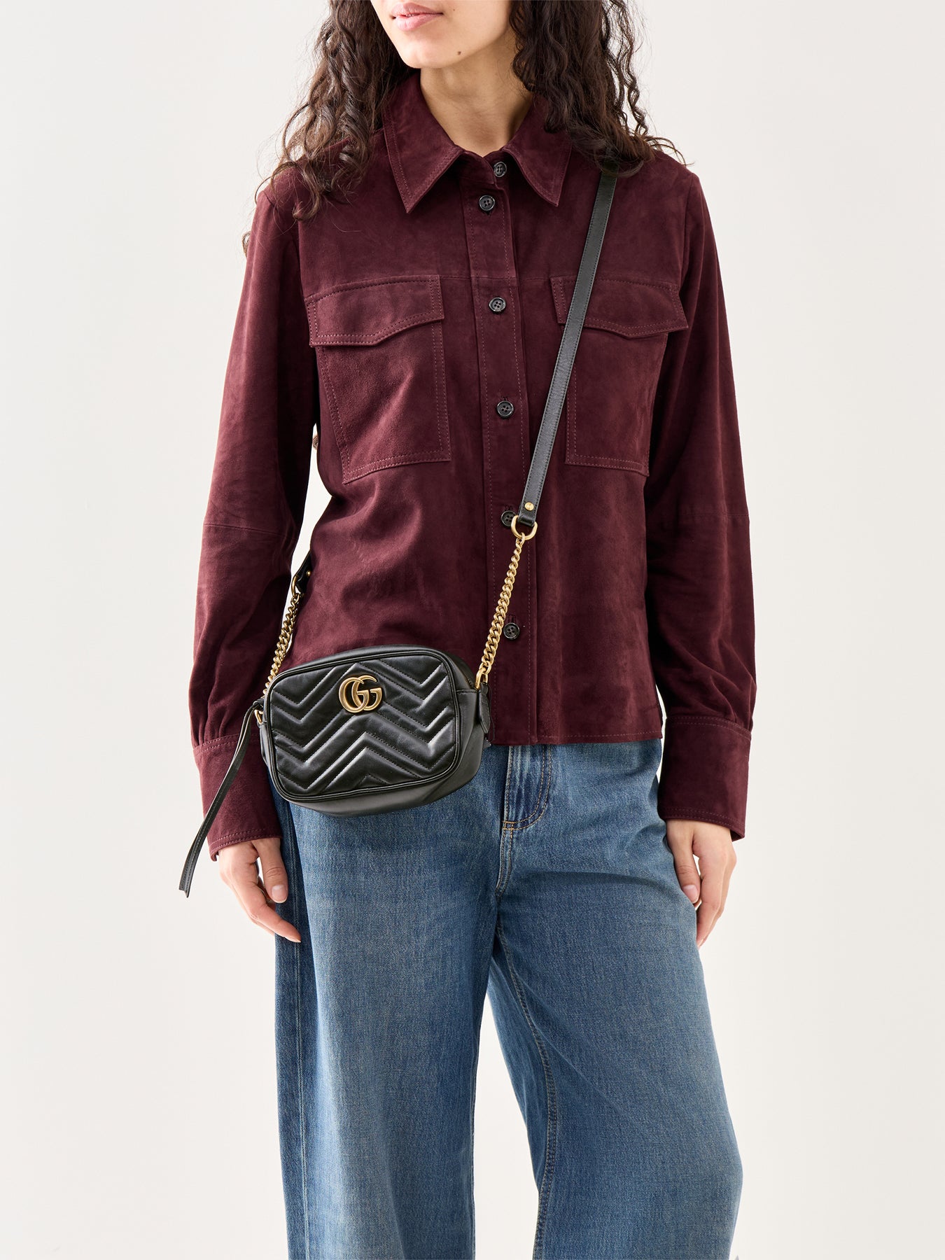 Vintage Gucci Leather GG Marmont Mini Crossbody Bag Black
