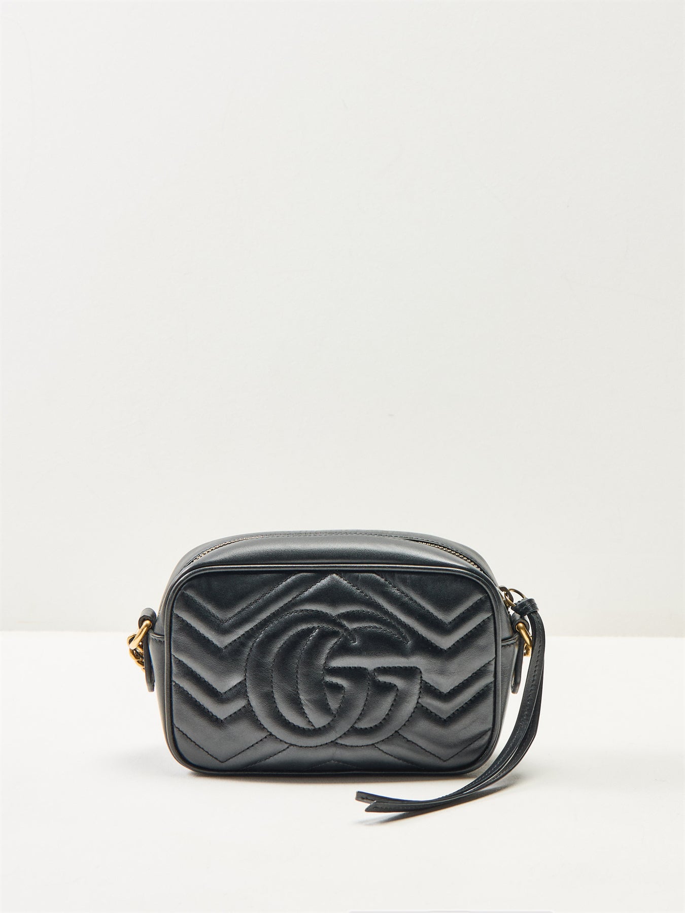 Vintage Gucci Leather GG Marmont Mini Crossbody Bag Black