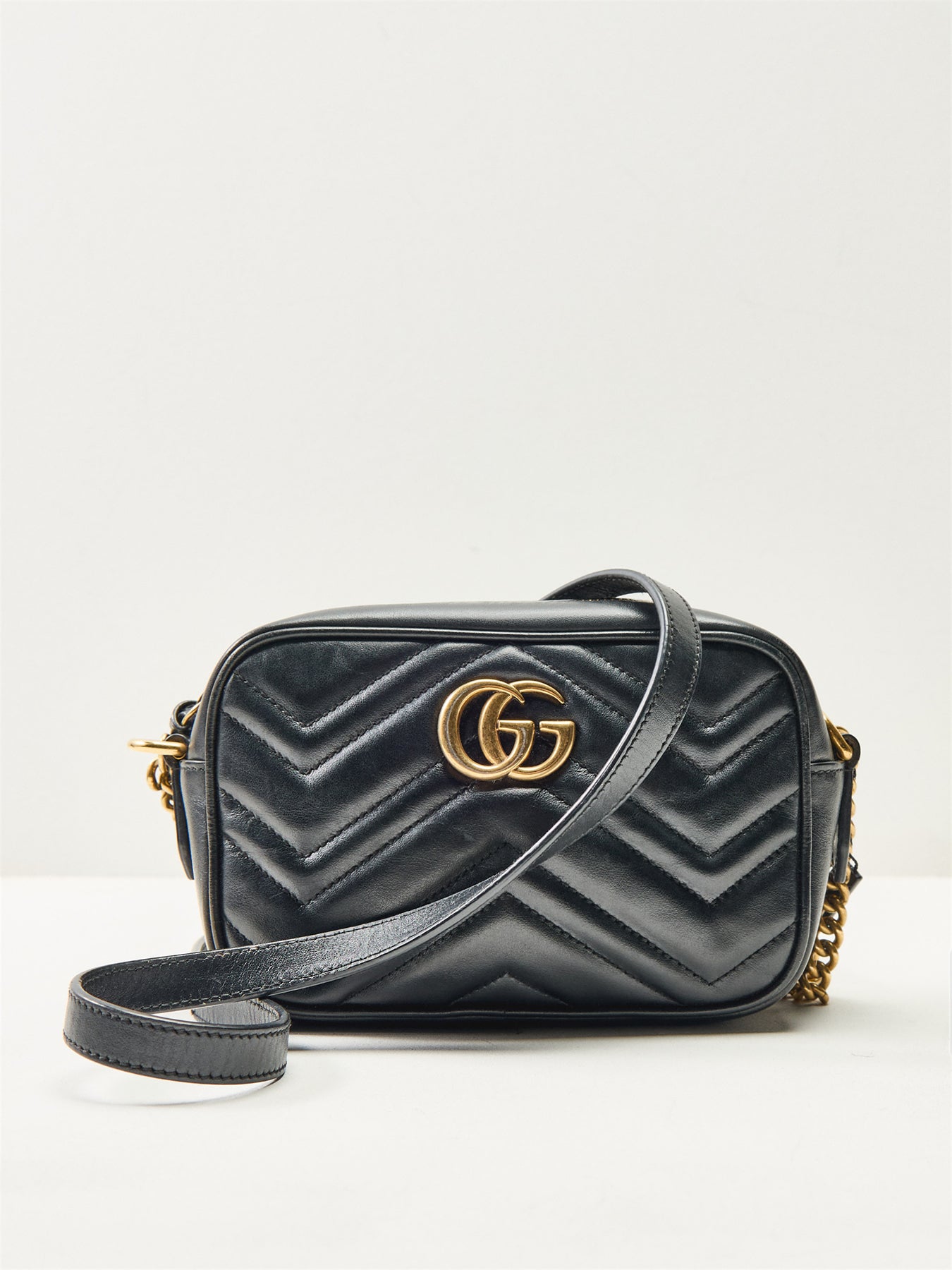 Vintage Gucci Leather GG Marmont Mini Crossbody Bag Black