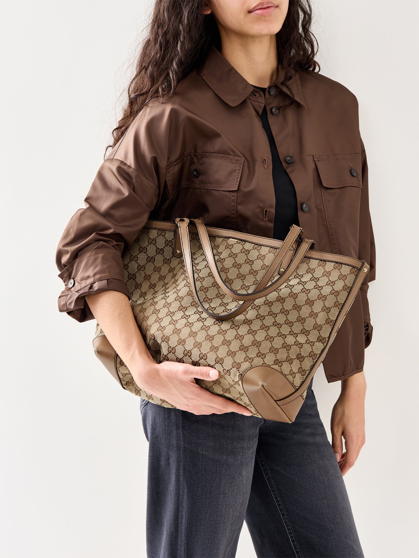 Vintage Gucci Canvas Craft Tote Bag Brown