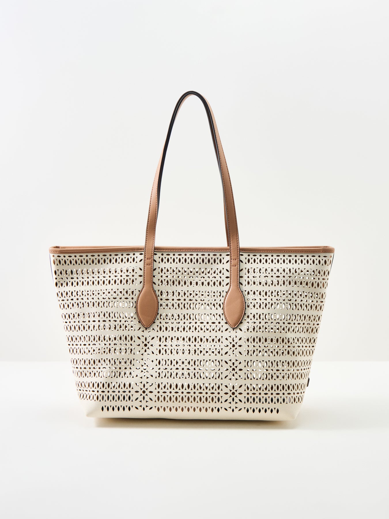 Mashup Laser Cut Leather Tote Bag Cream