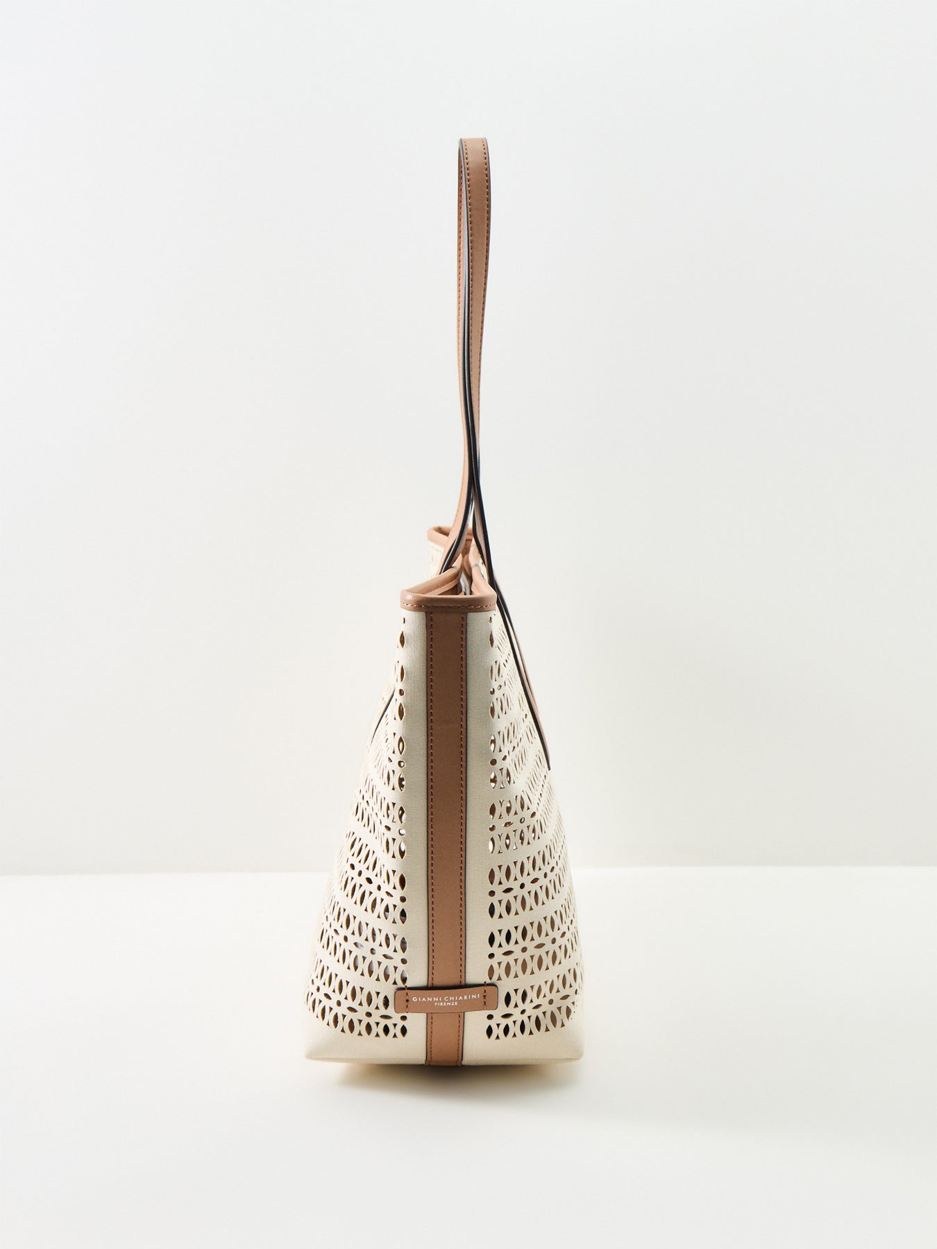 Mashup Laser Cut Leather Tote Bag Cream