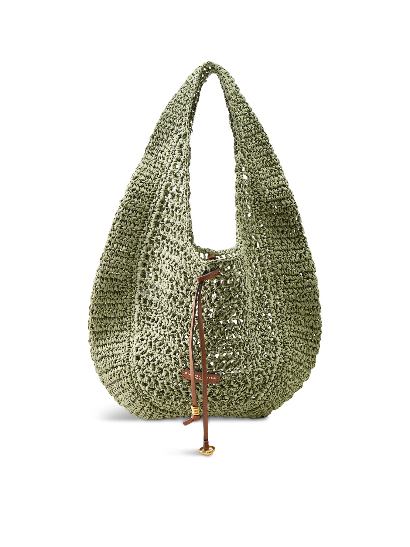 Nefeli Round Paper Straw Shoulder Bag Green