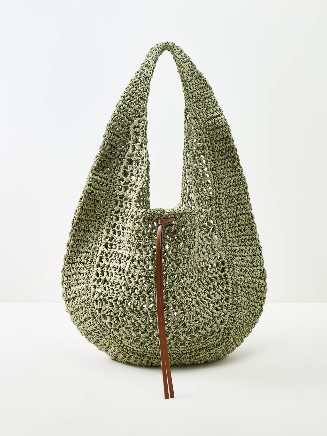 Nefeli Round Paper Straw Shoulder Bag Green