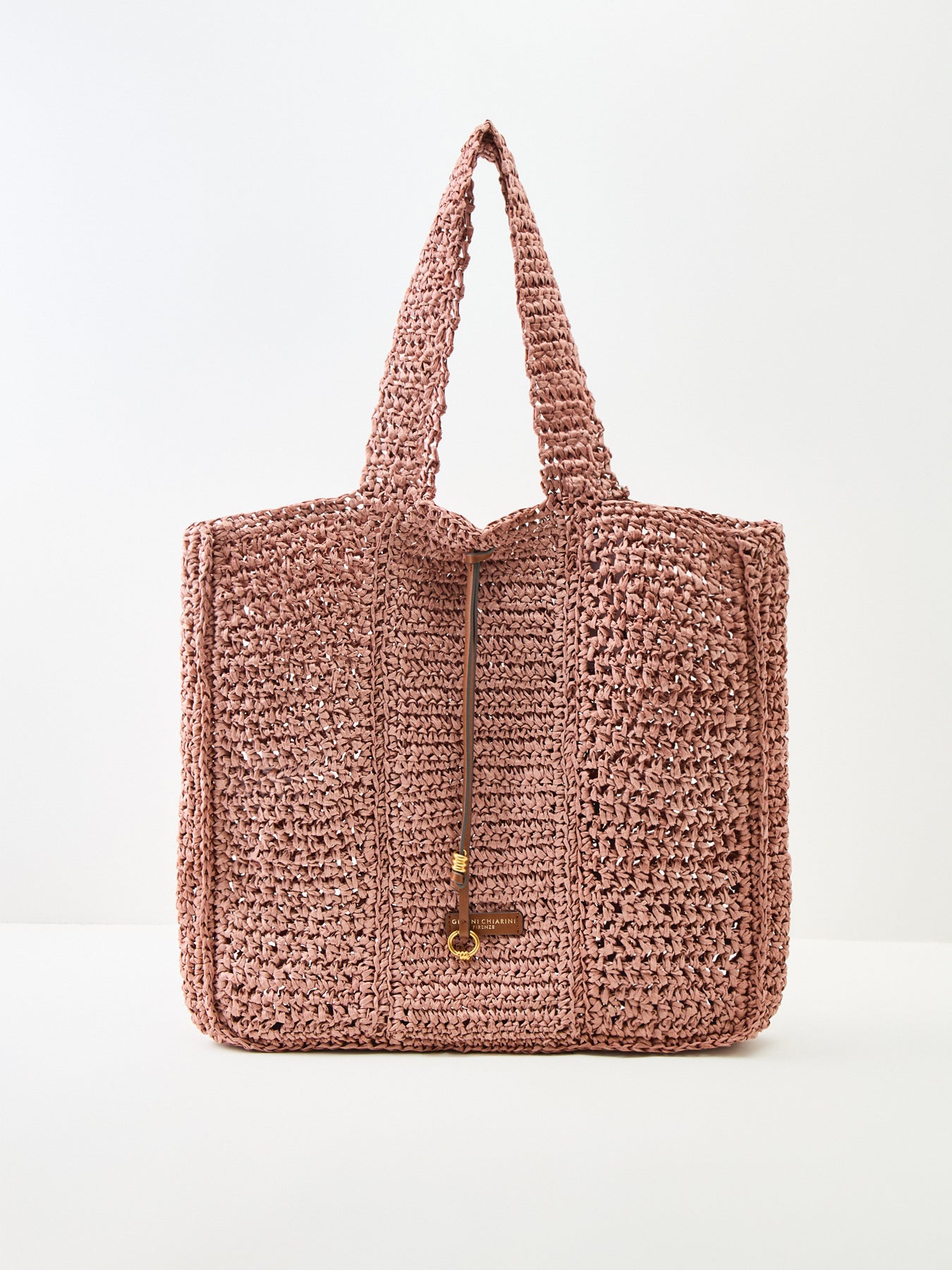 Nefeli Square Paper Straw Tote Bag Pink