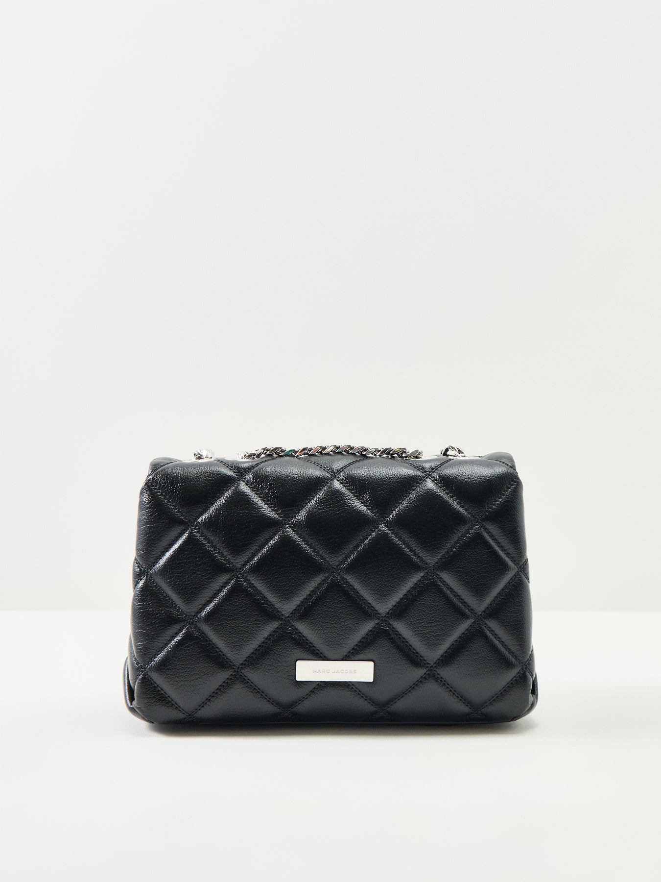 Slim Dual Chain Leather Shoulder Bag Black