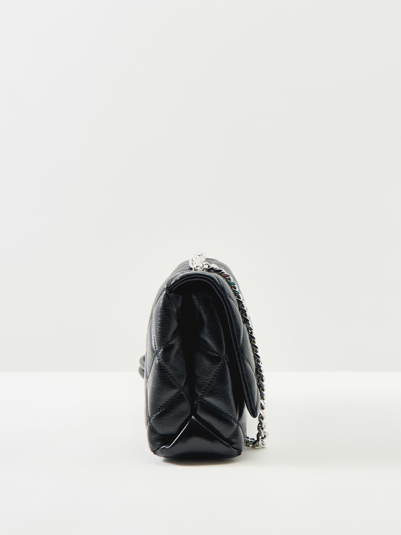 Slim Dual Chain Leather Shoulder Bag Black