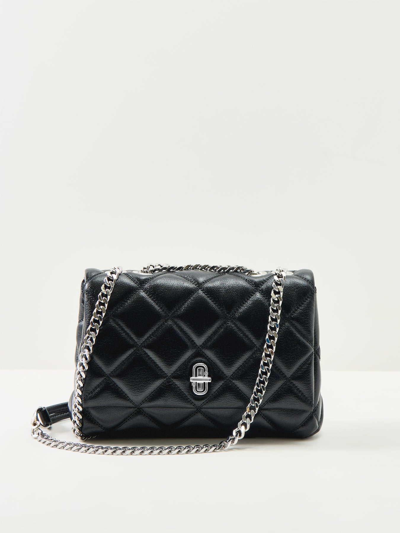 Slim Dual Chain Leather Shoulder Bag Black