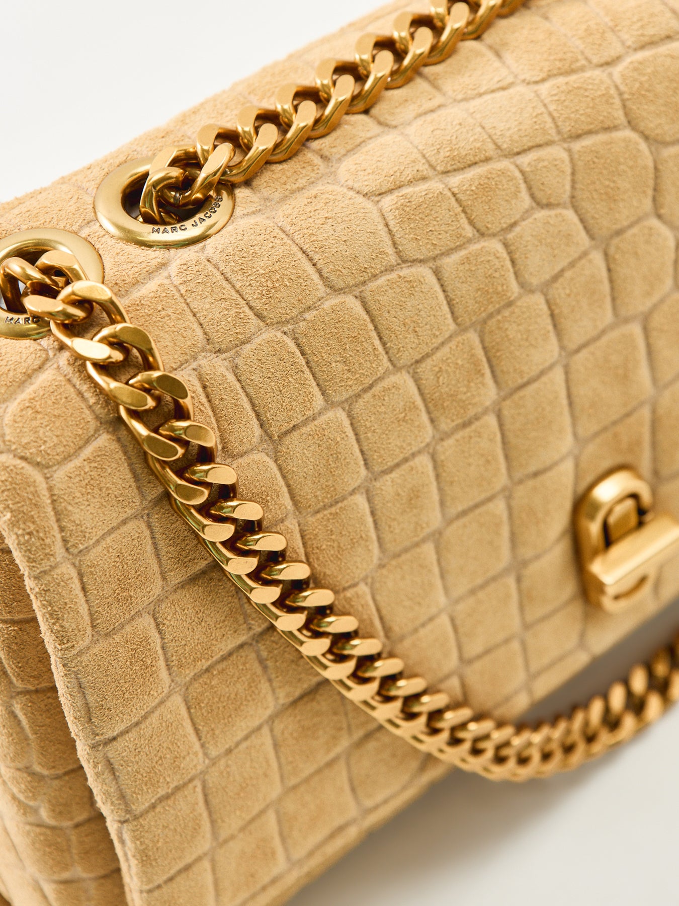 Slim Dual Chain Suede Shoulder Bag Tan