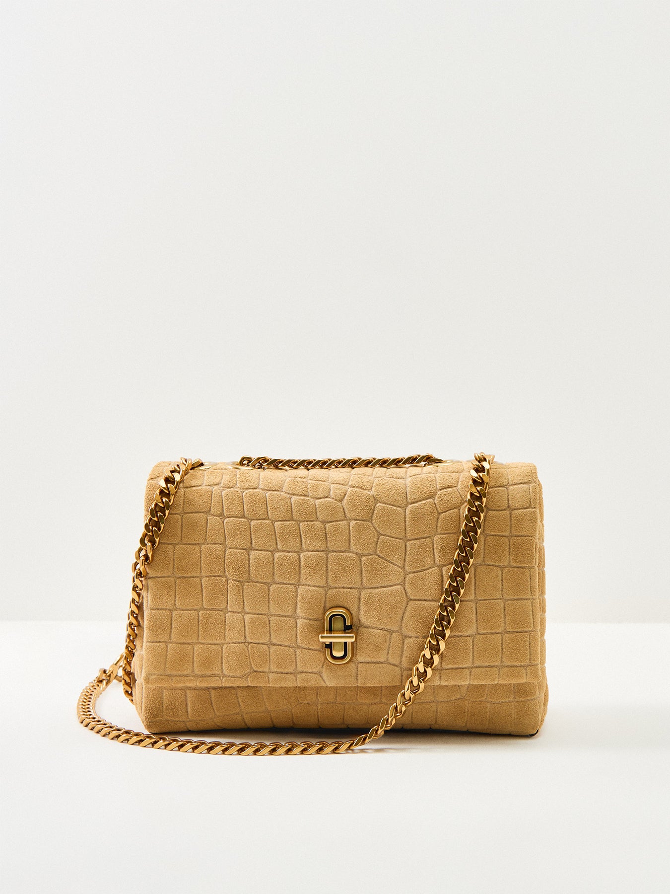 Slim Dual Chain Suede Shoulder Bag Tan