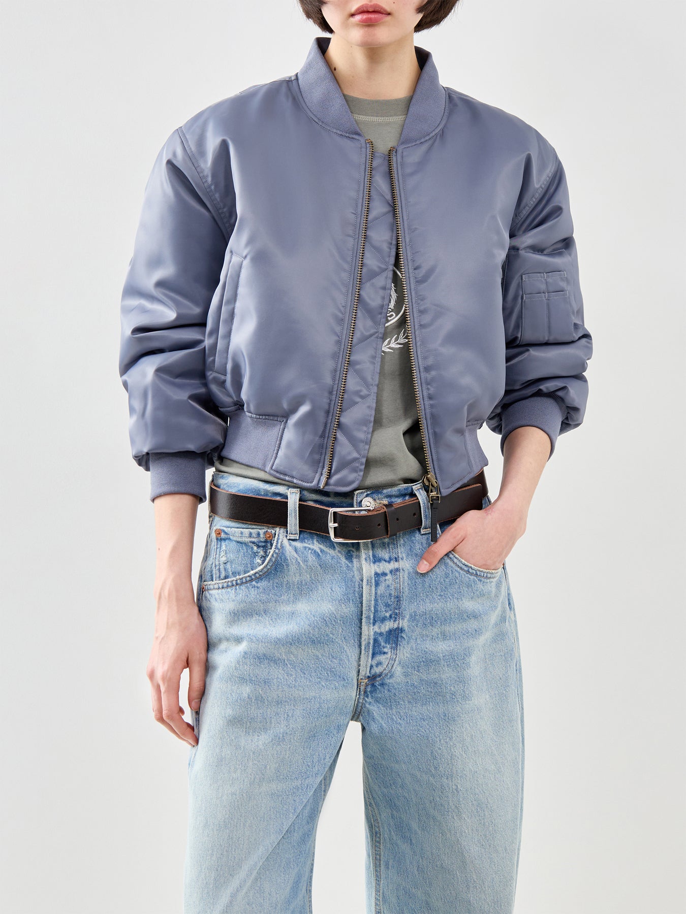 Cropped Leon Bomber Jacket Grey