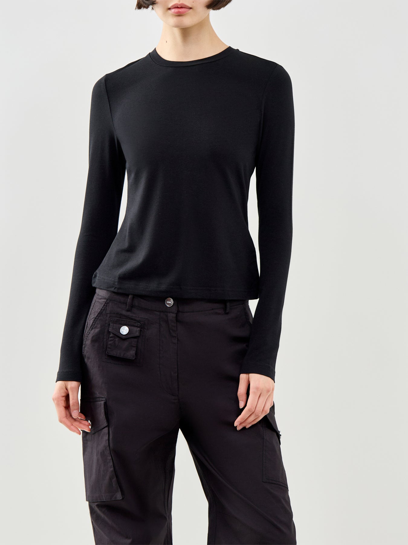 Edna Long Sleeve Fitted T-Shirt Black