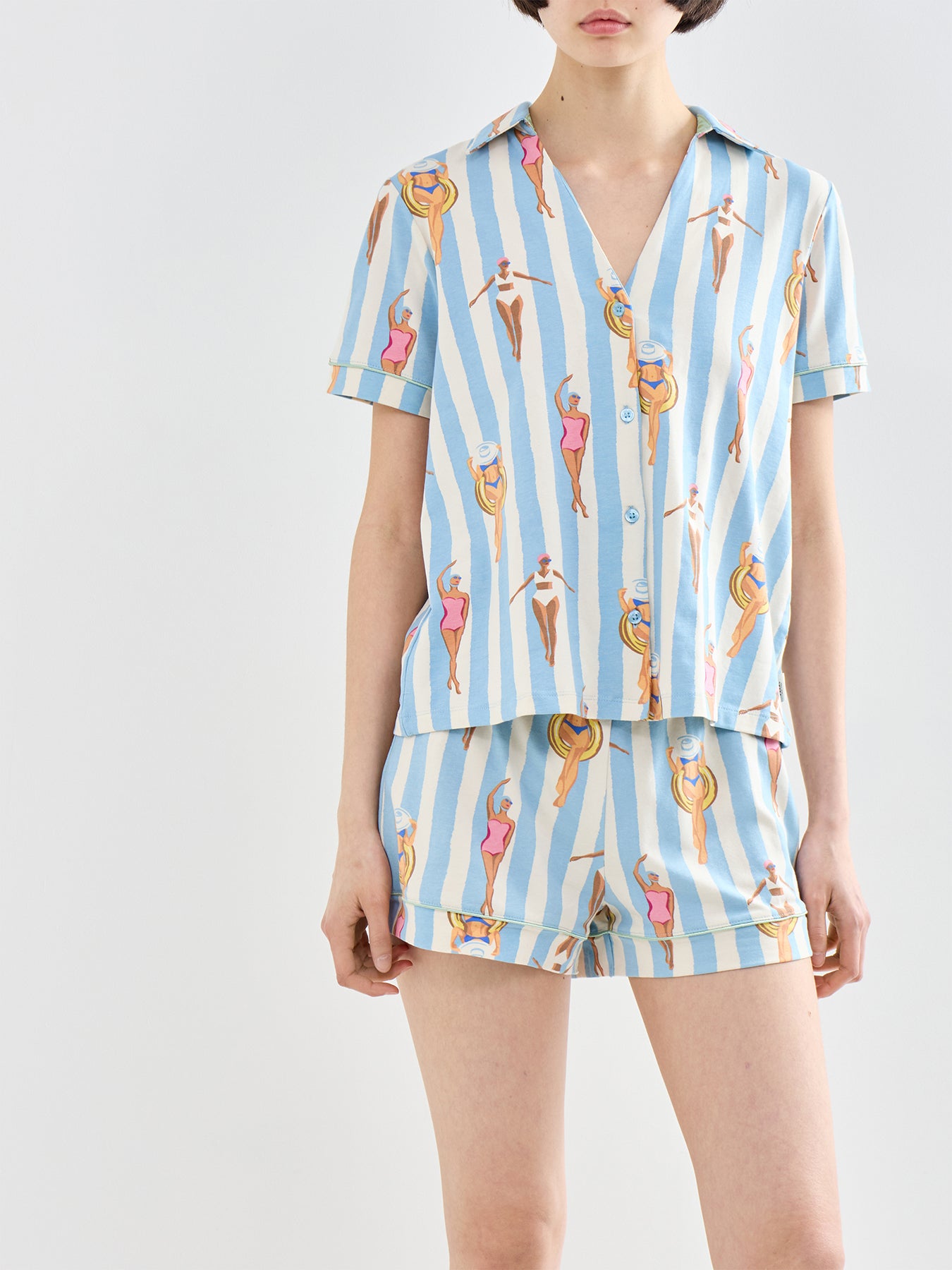 Stripe Pyjama Short Set Blue