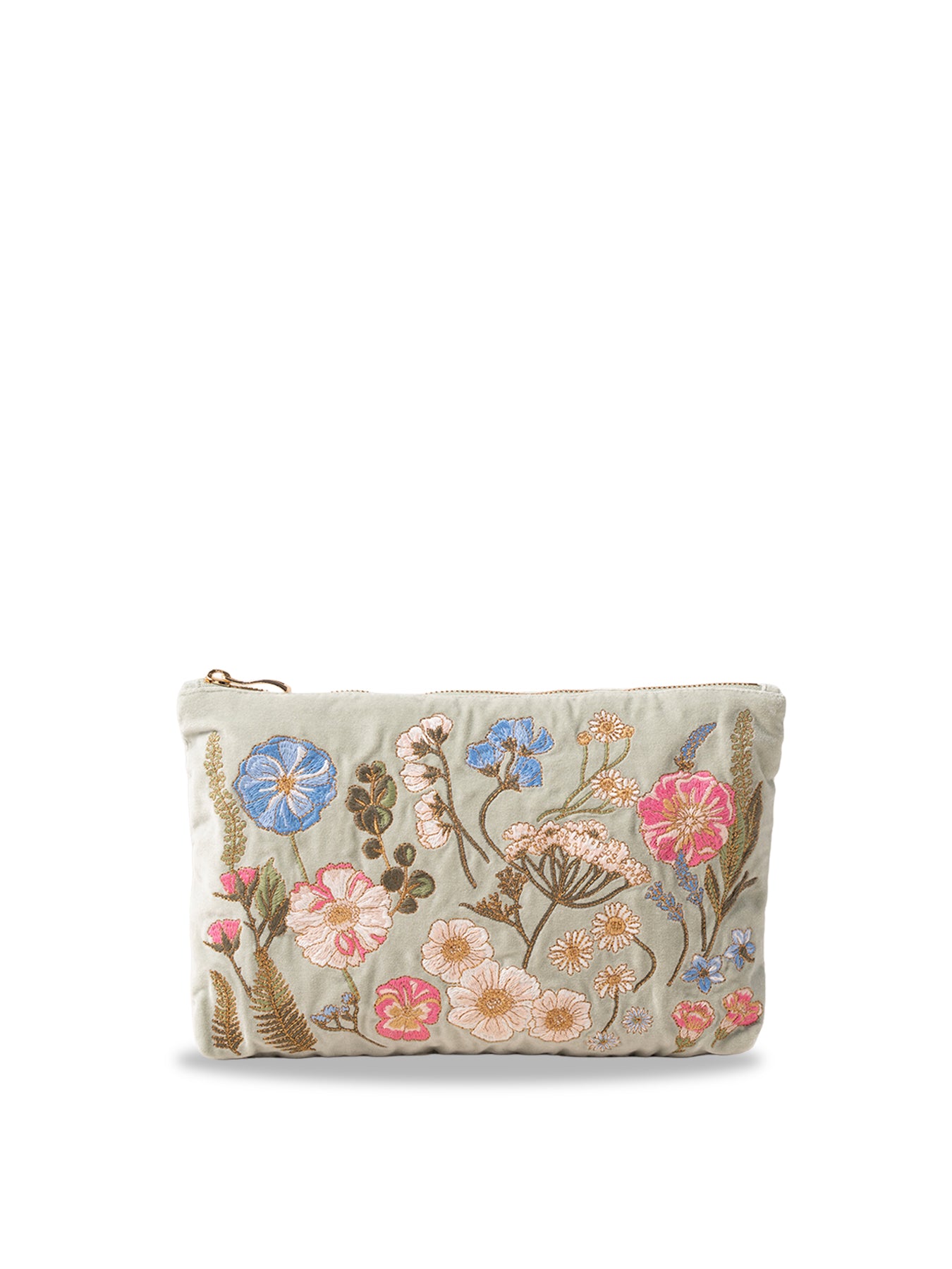 Pressed Flowers Velvet Everyday Pouch Sage
