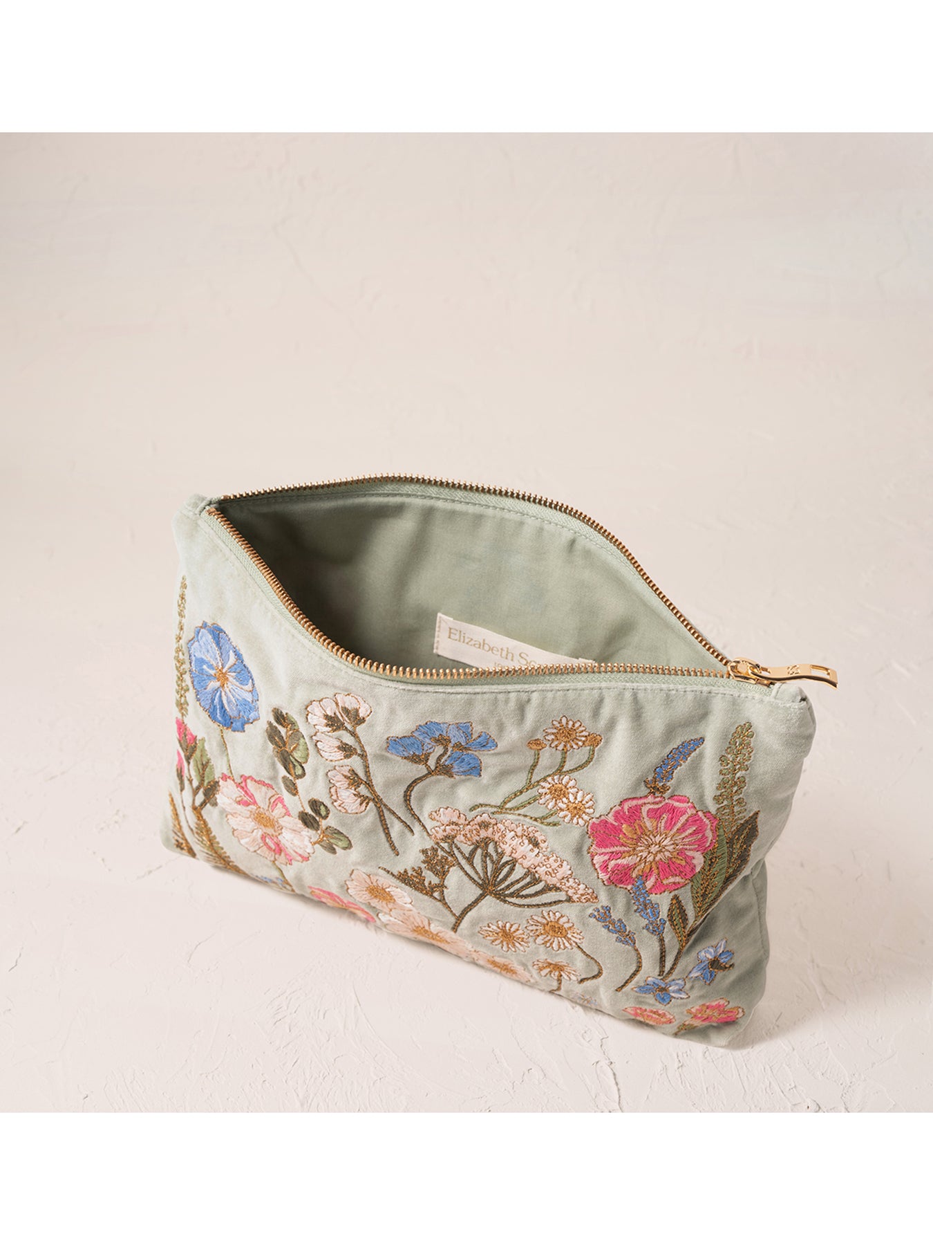 Pressed Flowers Velvet Everyday Pouch Sage