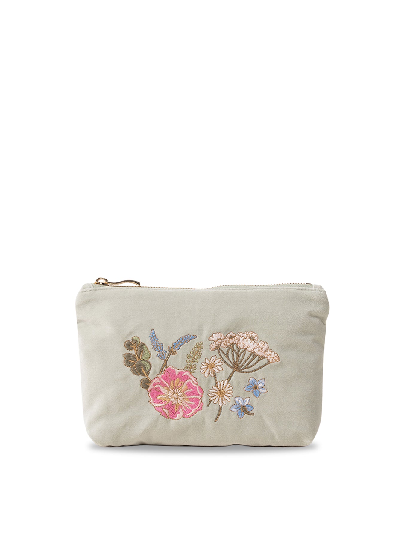 Pressed Flowers Velvet Mini Pouch Sage