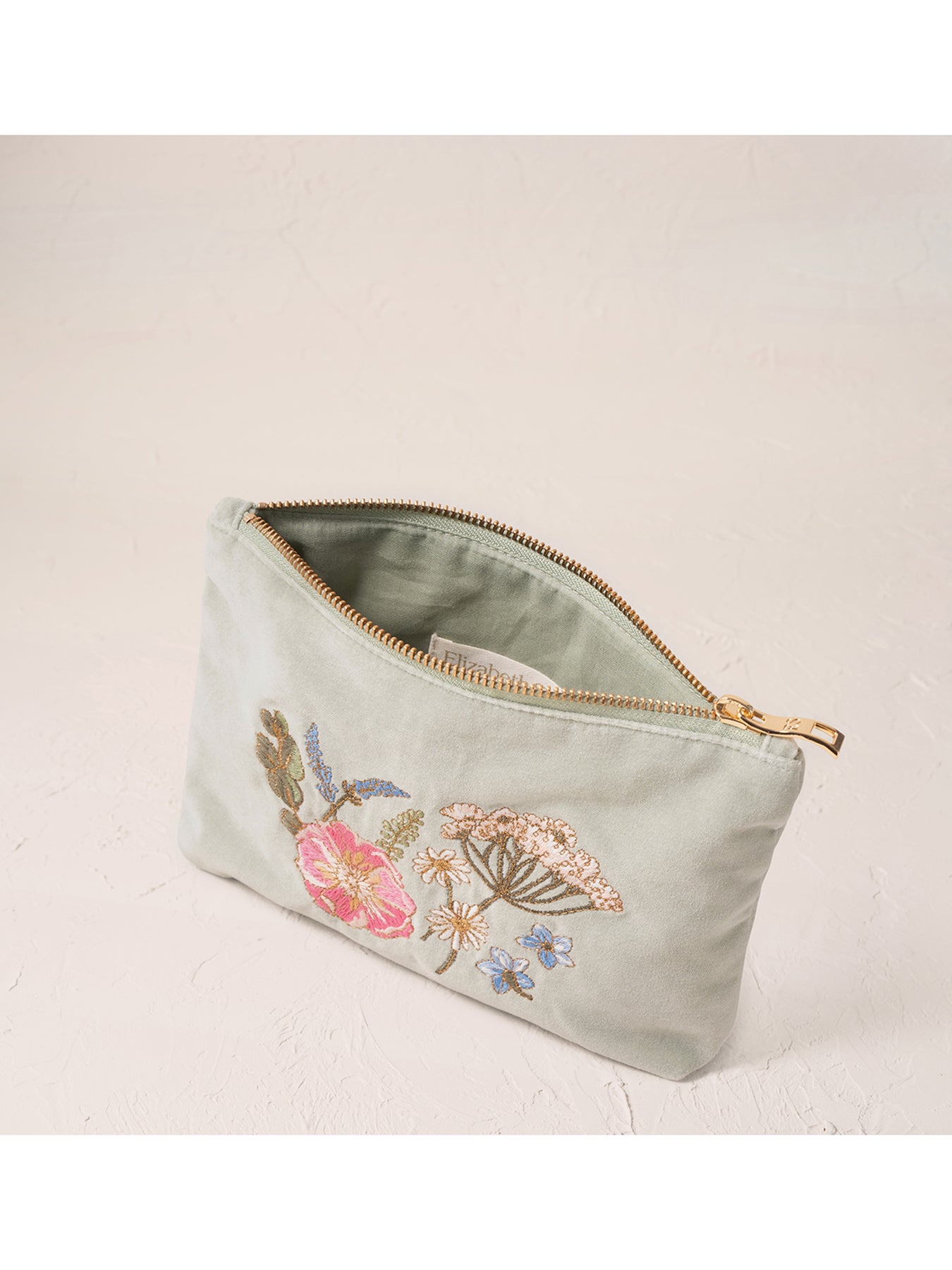 Pressed Flowers Velvet Mini Pouch Sage