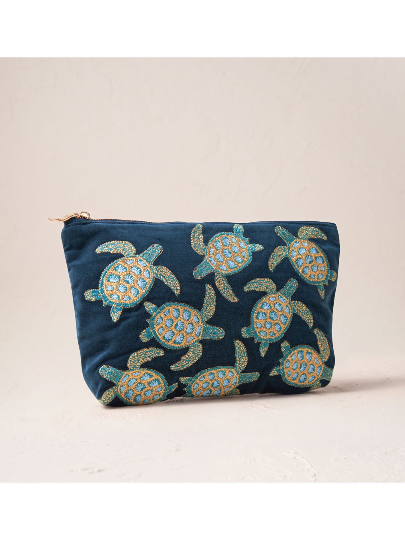 Swimming Turtle Velvet Everyday Pouch Marine Navy