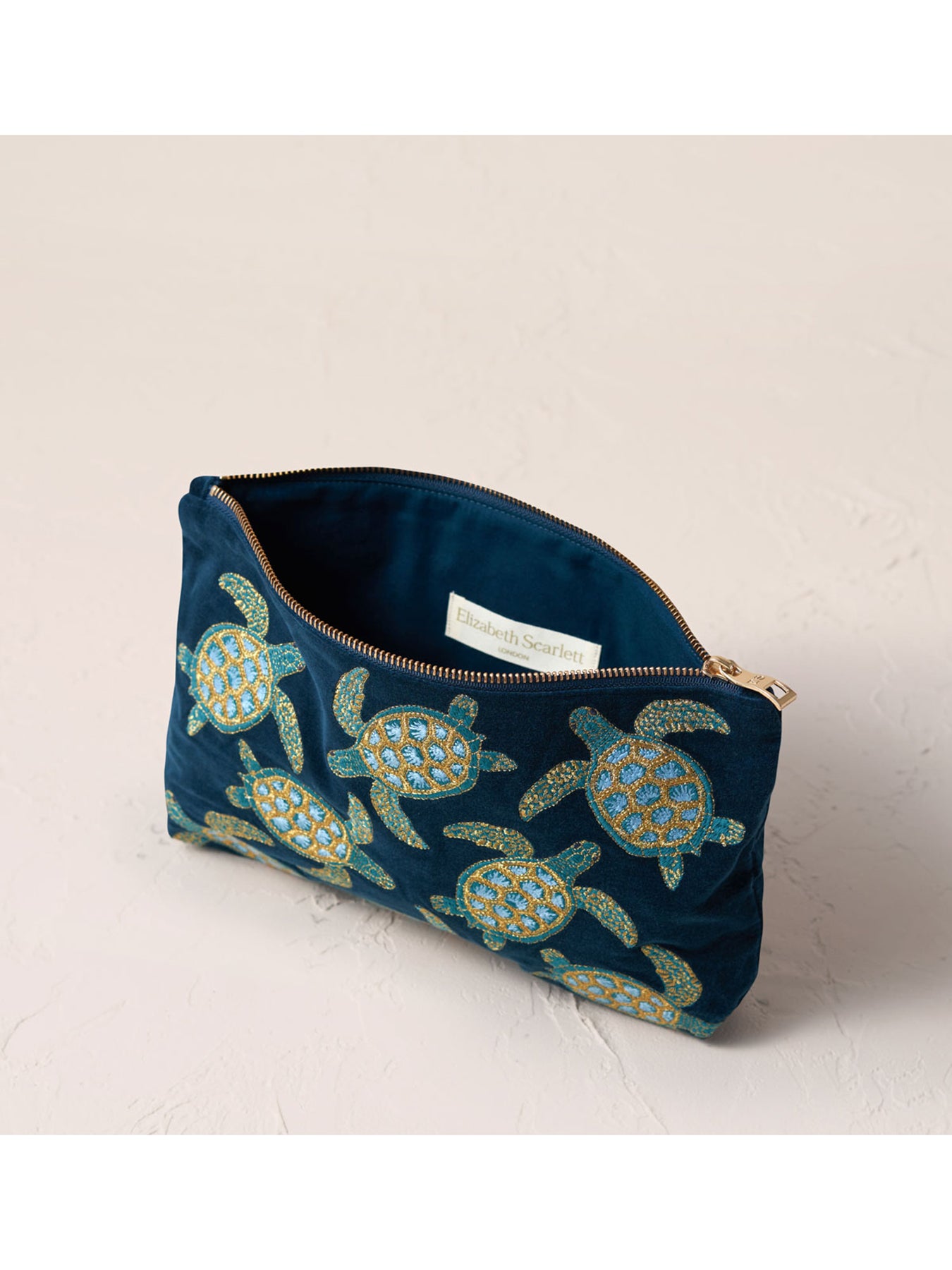 Swimming Turtle Velvet Everyday Pouch Marine Navy