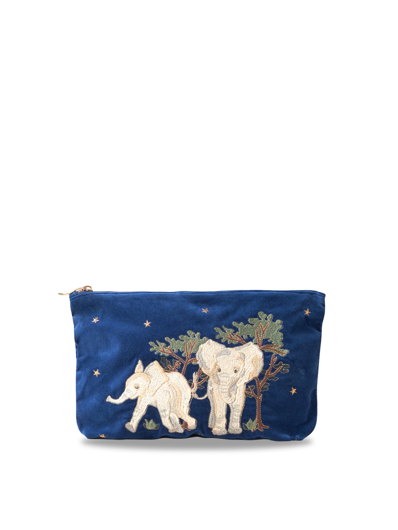 Baby Elephant Conservation Velvet Everyday Pouch Navy