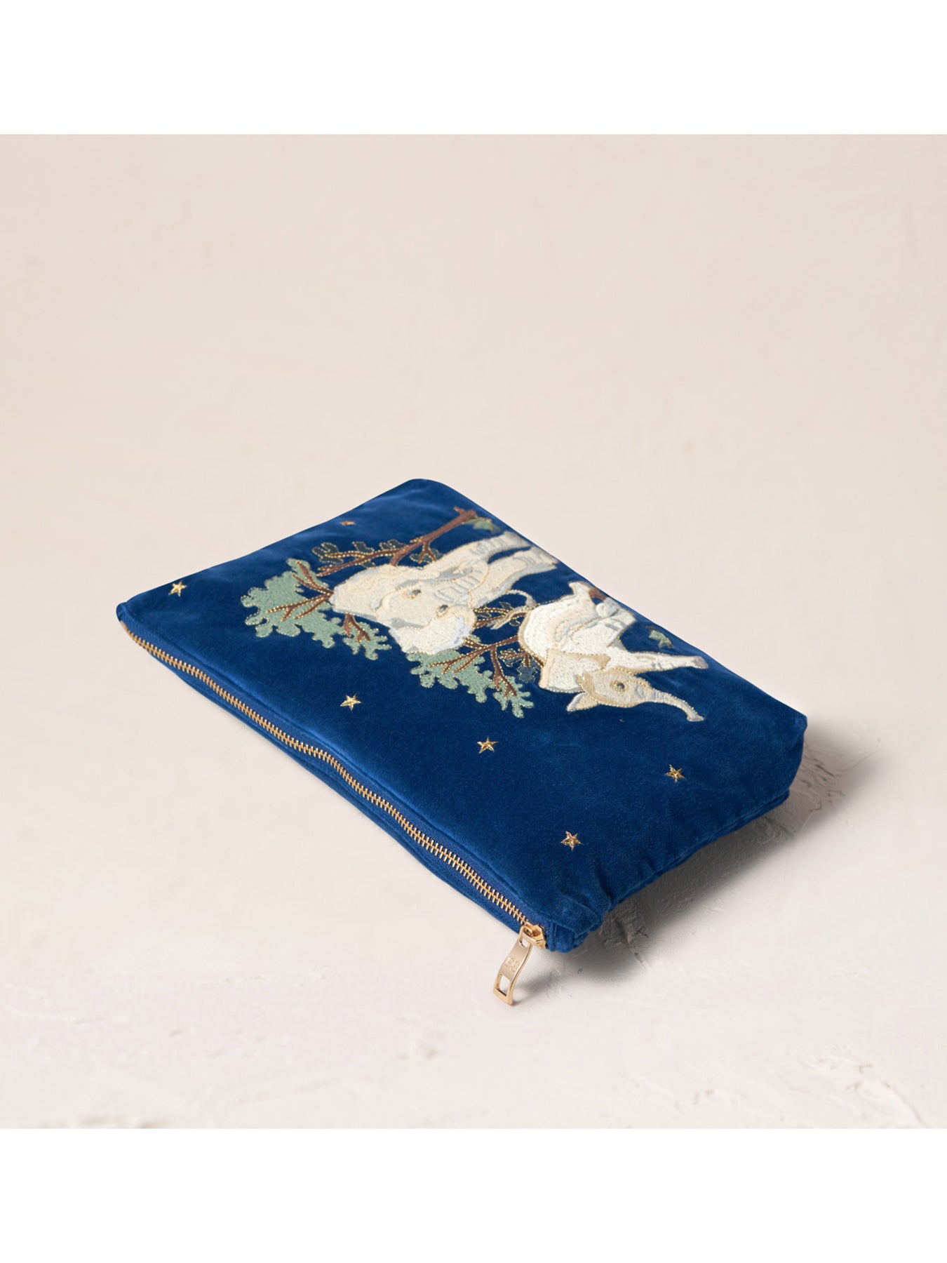 Baby Elephant Conservation Velvet Everyday Pouch Navy