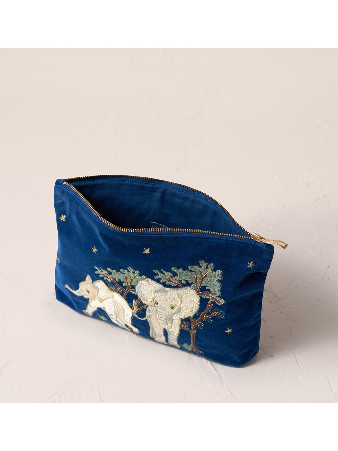 Baby Elephant Conservation Velvet Mini Pouch Navy