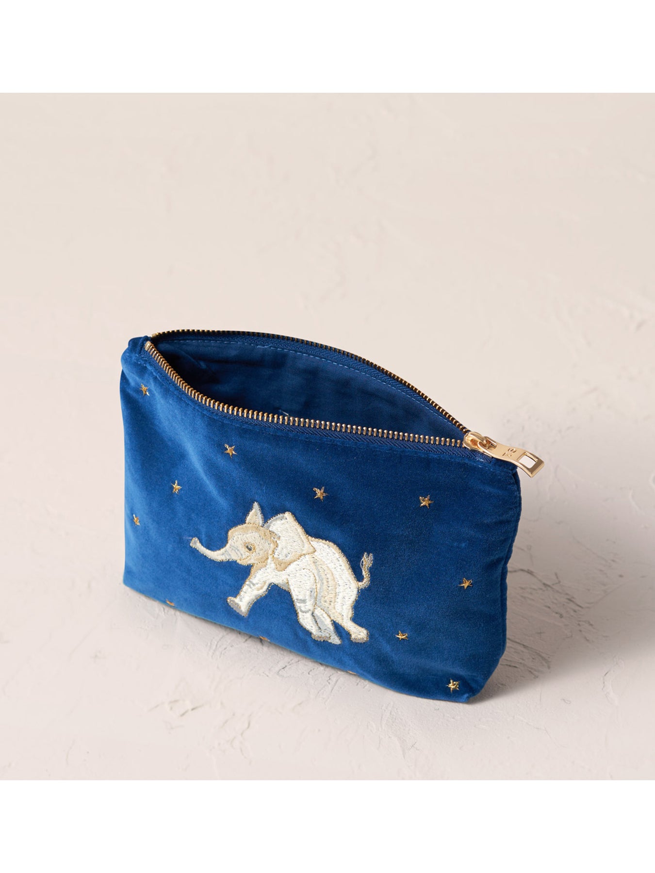 Baby Elephant Conservation Velvet Mini Pouch Navy