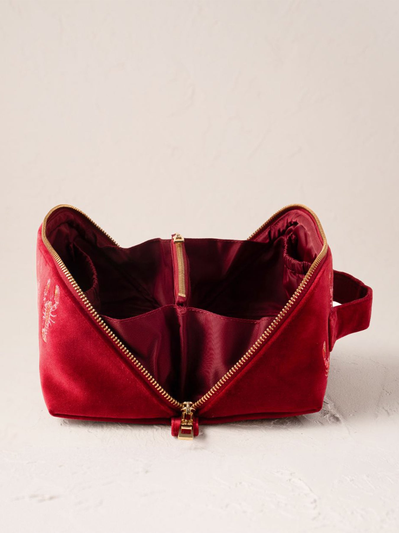 Lobster Velvet Open Flat Makeup Bag Rouge