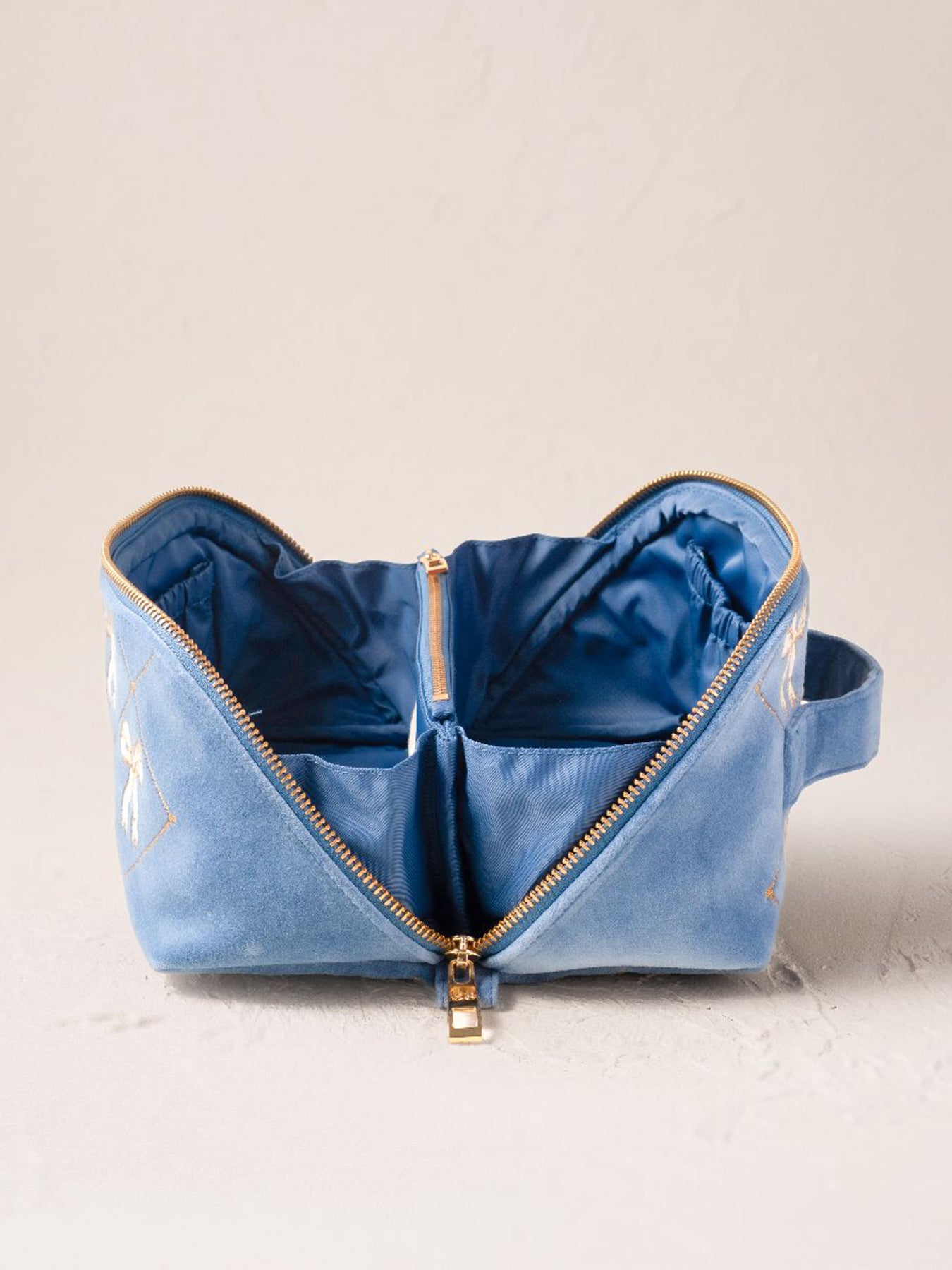 Lattice Bows Velvet Open Flat Makeup Bag Dusky Blue