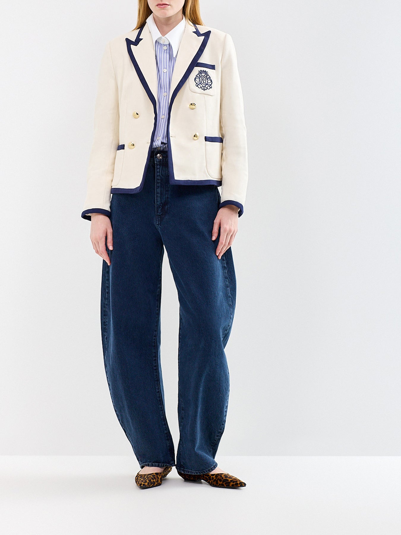 Contrast Trim Knit Blazer Cream