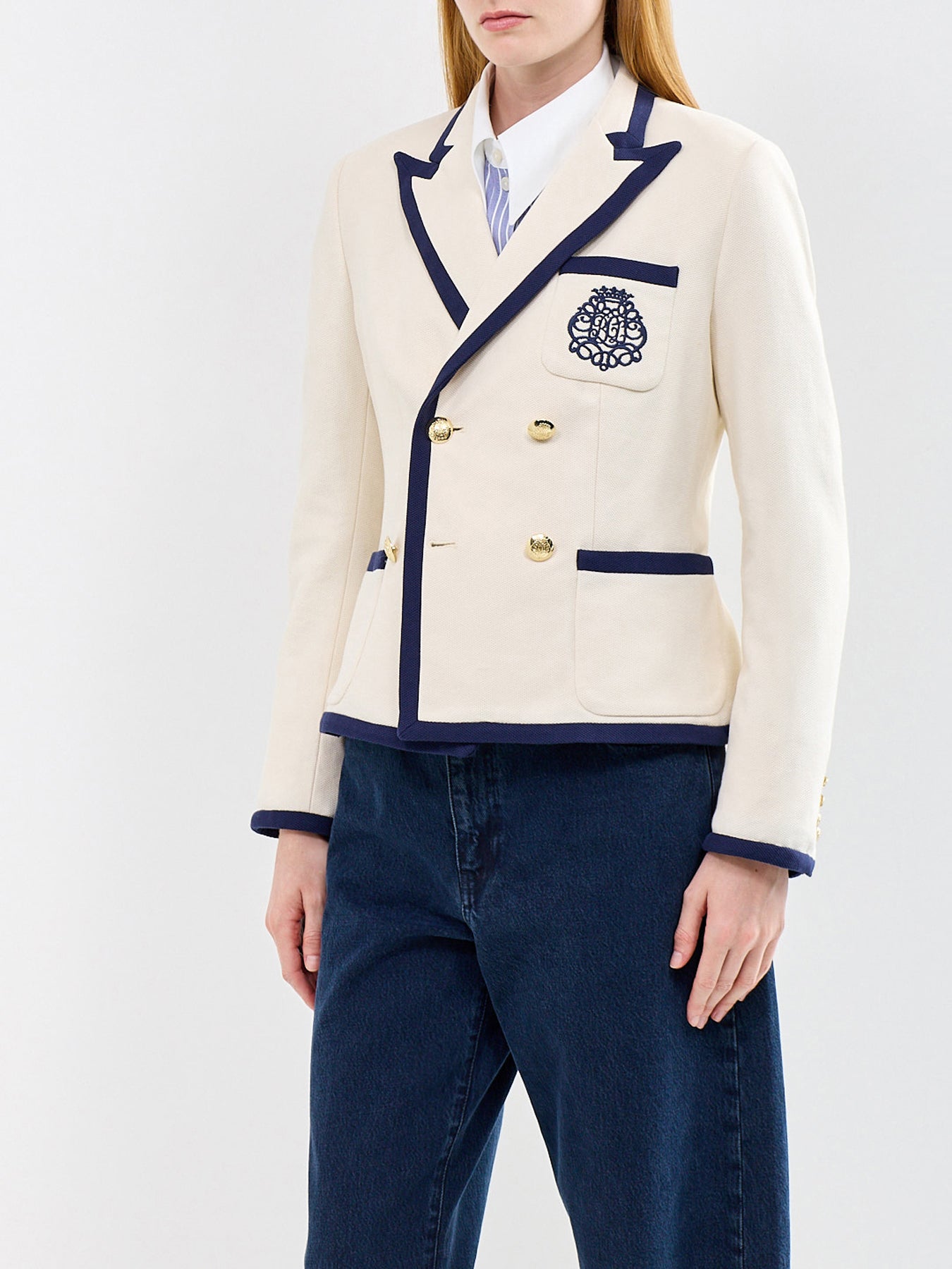 Contrast Trim Knit Blazer Cream