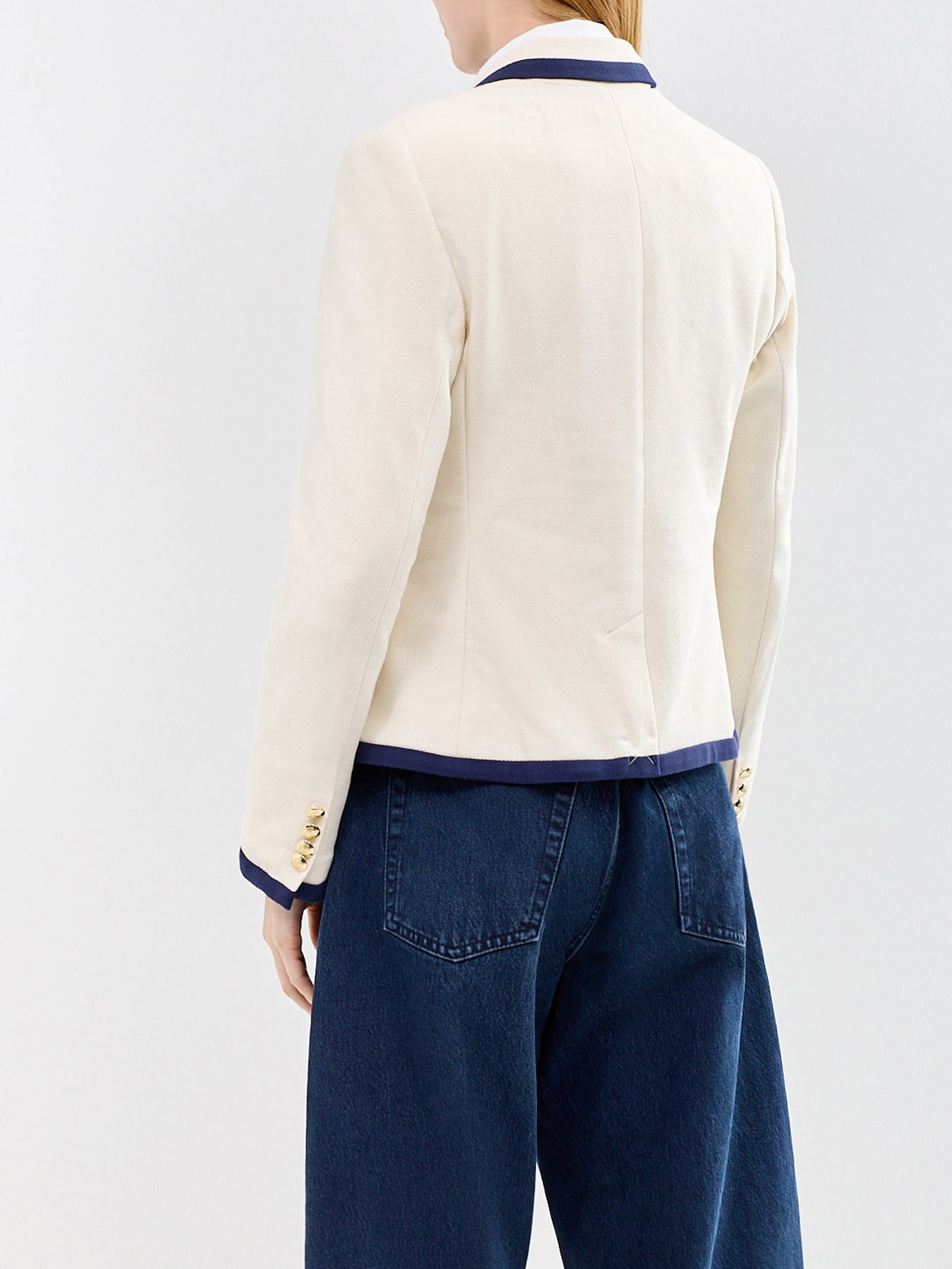 Contrast Trim Knit Blazer Cream