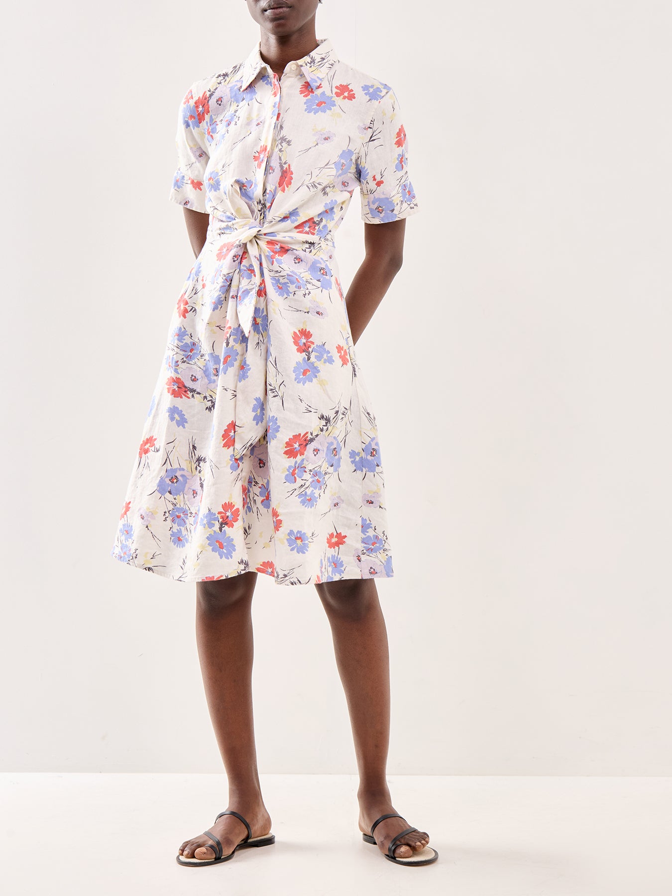 Floral Short Sleeve Midi Shirt Dress Multi