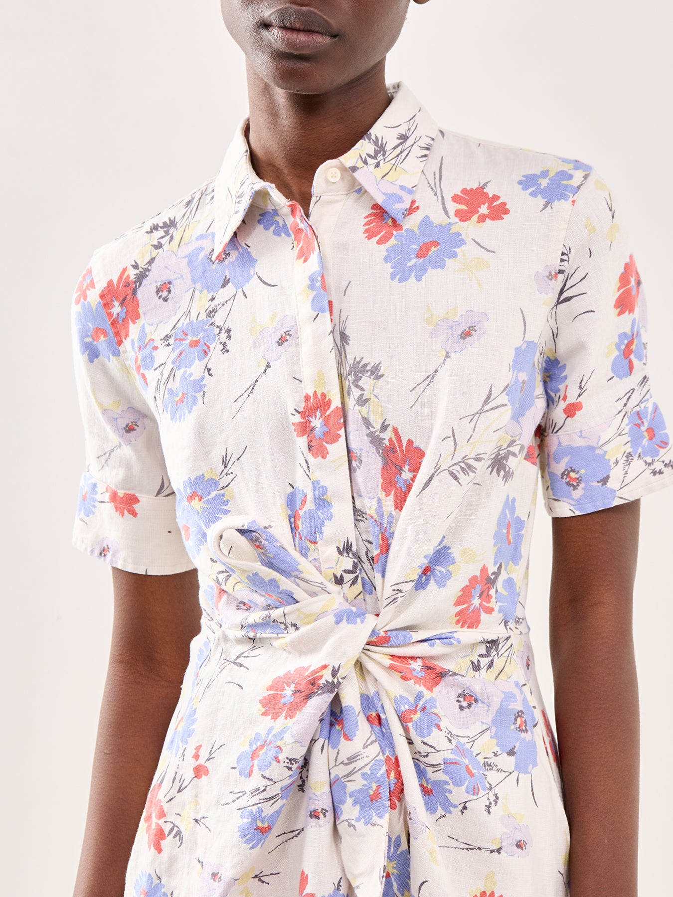 Floral Short Sleeve Midi Shirt Dress Multi