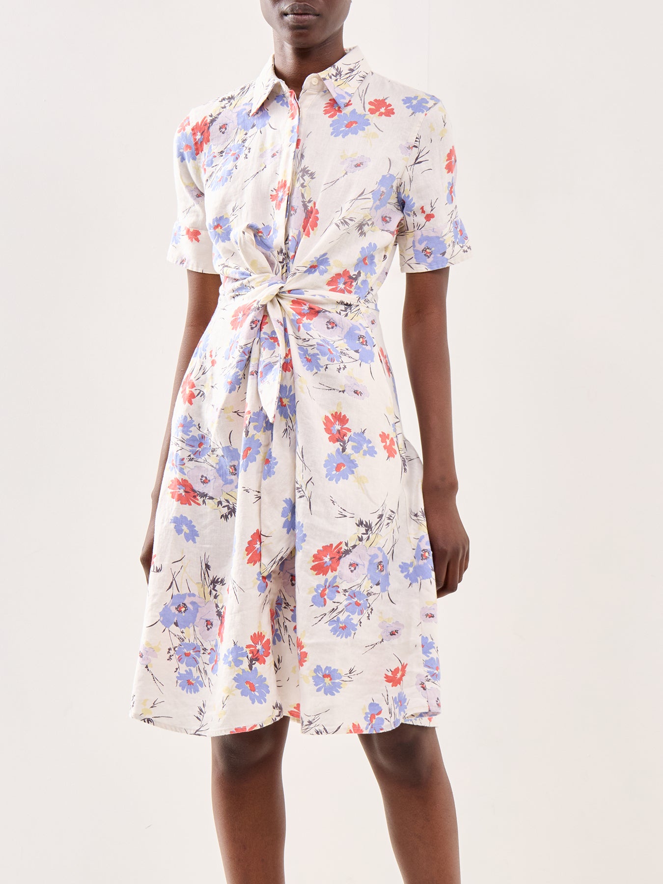 Floral Short Sleeve Midi Shirt Dress Multi