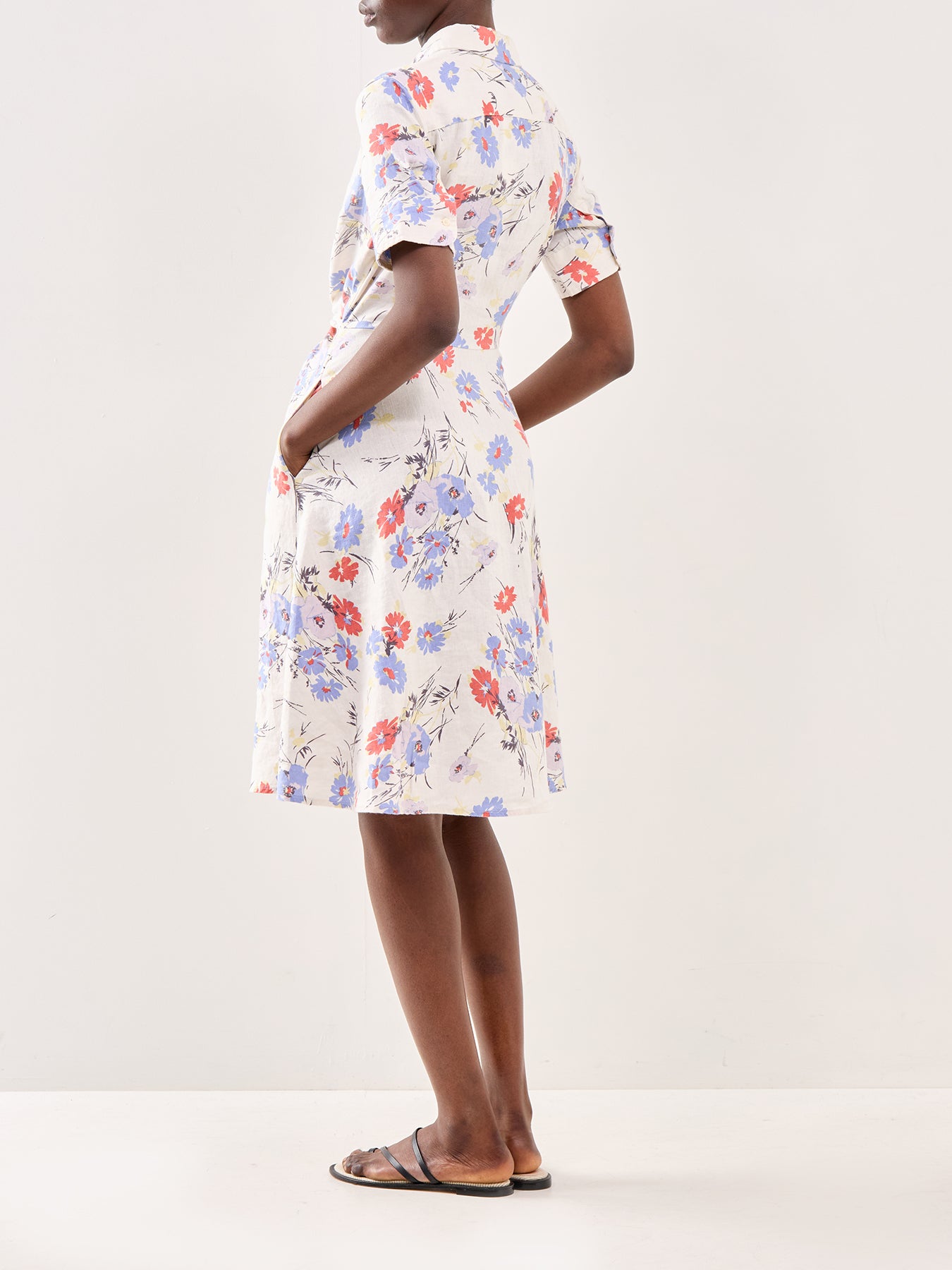 Floral Short Sleeve Midi Shirt Dress Multi