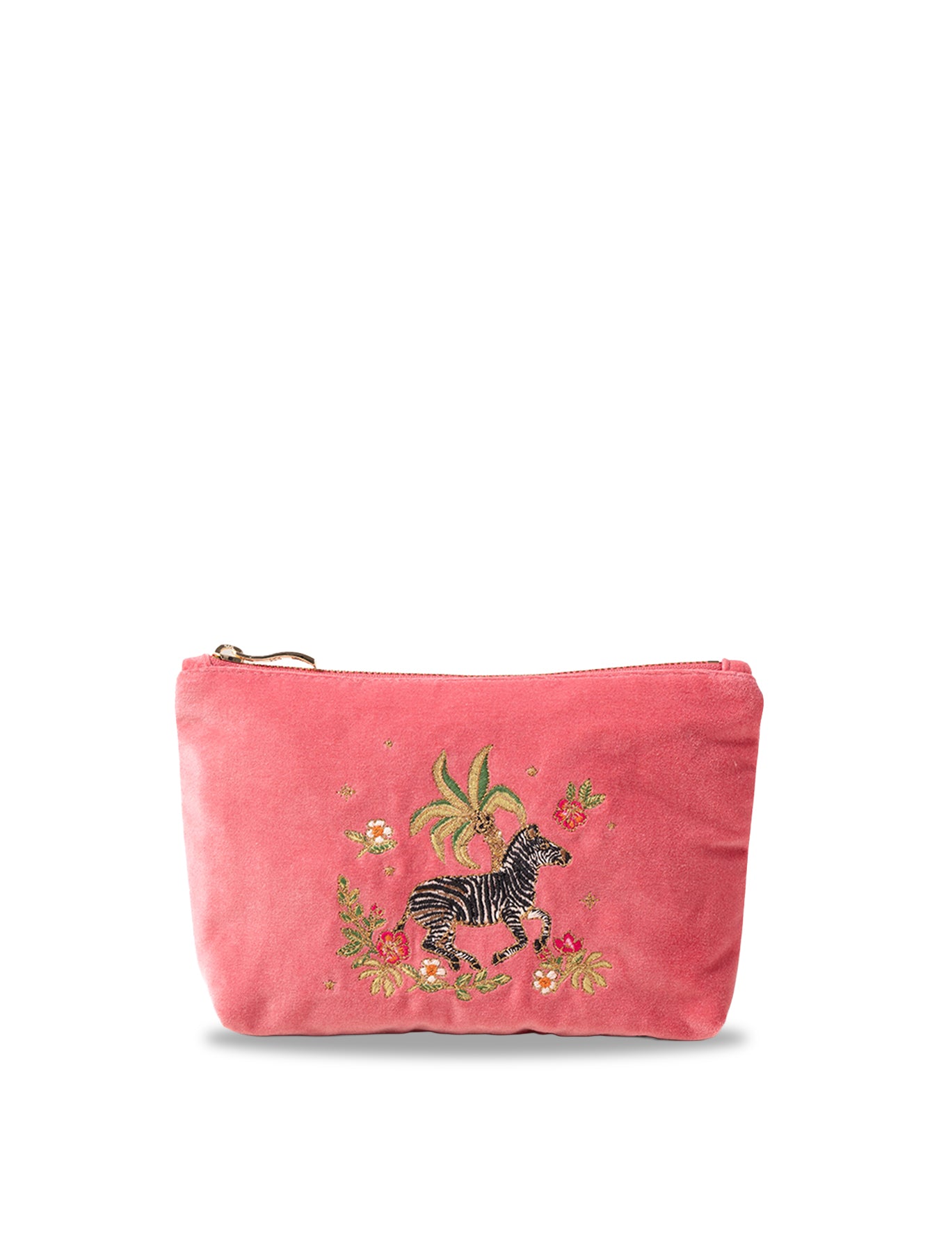 Wild Zebra Palm Velvet Mini Pouch Blush Pink