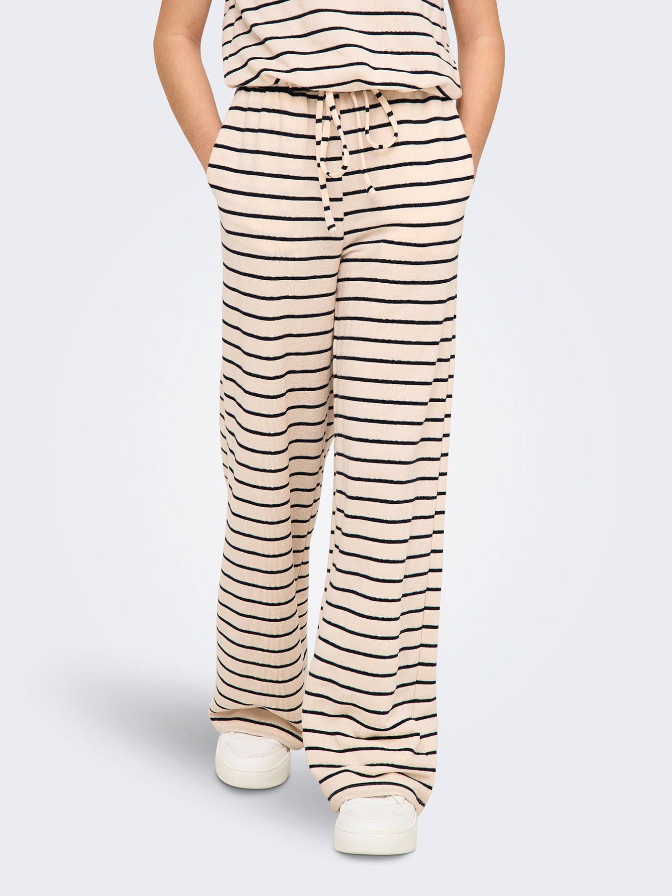 Kids' Striped Wide Leg Trousers Cream