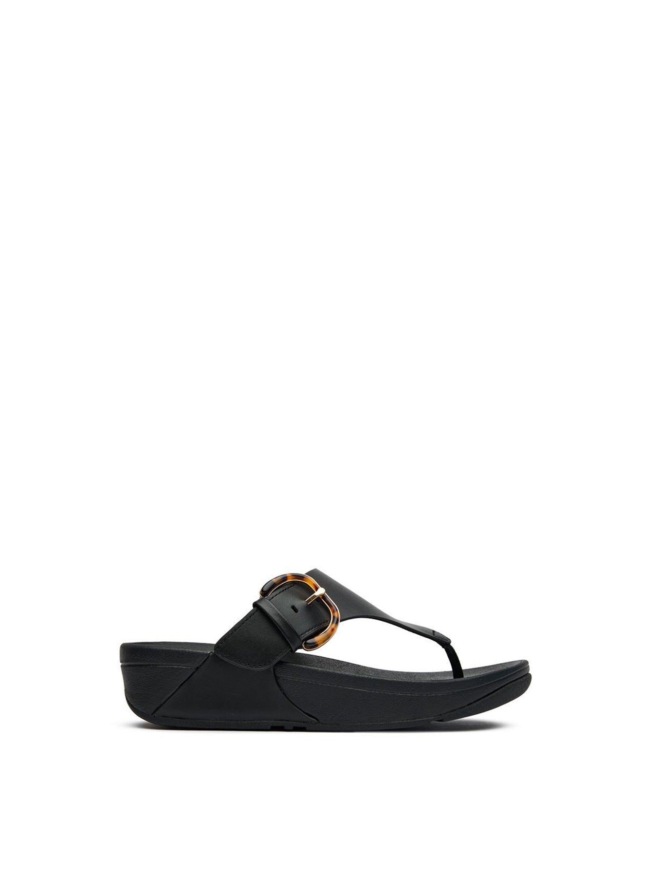Lulu Resin Buckle Toe-Post Sandals Black